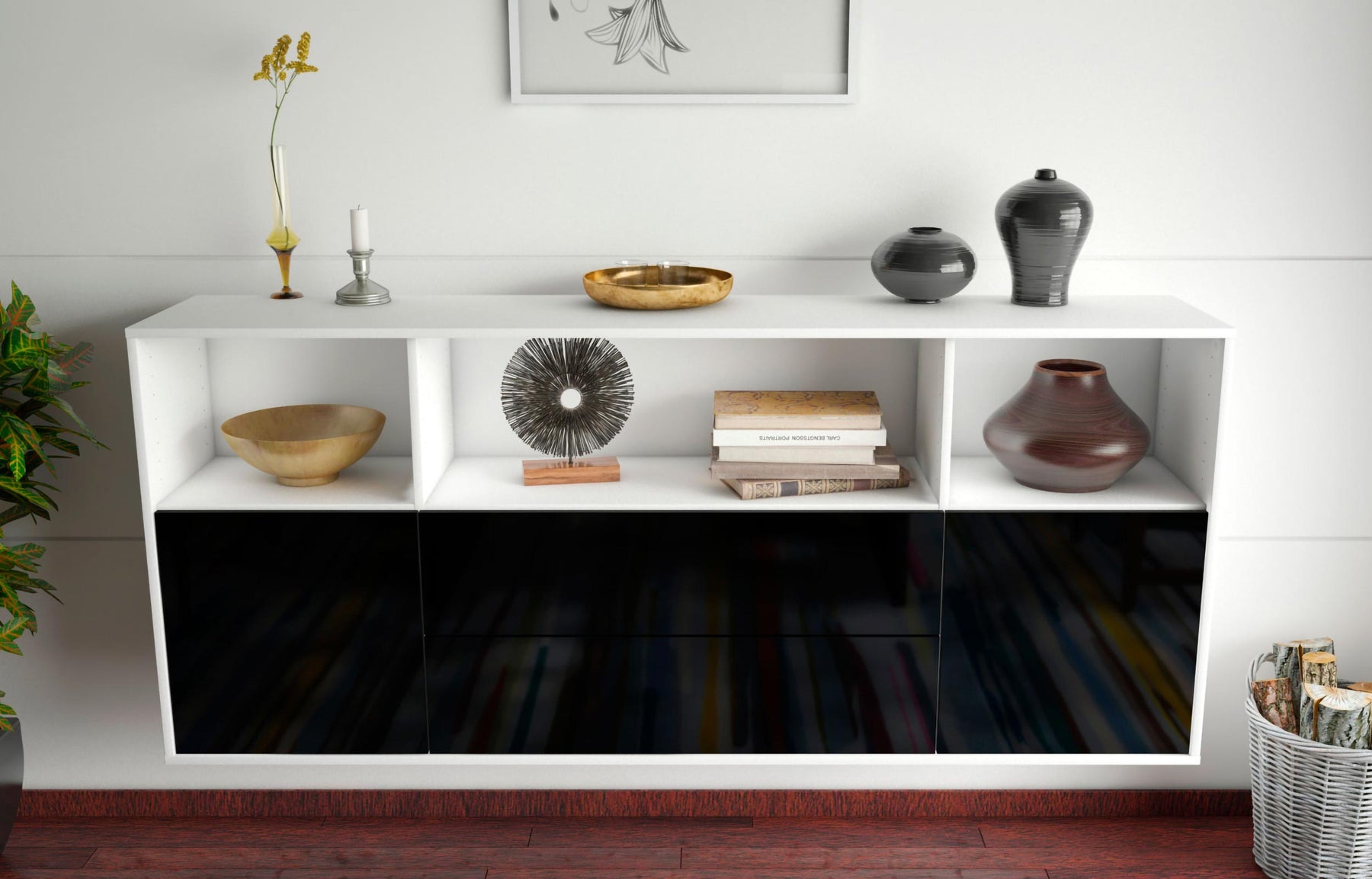 Sideboard Hartford, Schwarz, hängend (180x79x35cm)