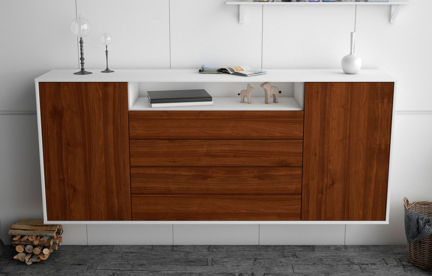 Sideboard New Haven, Walnuss, hängend (180x79x35cm)