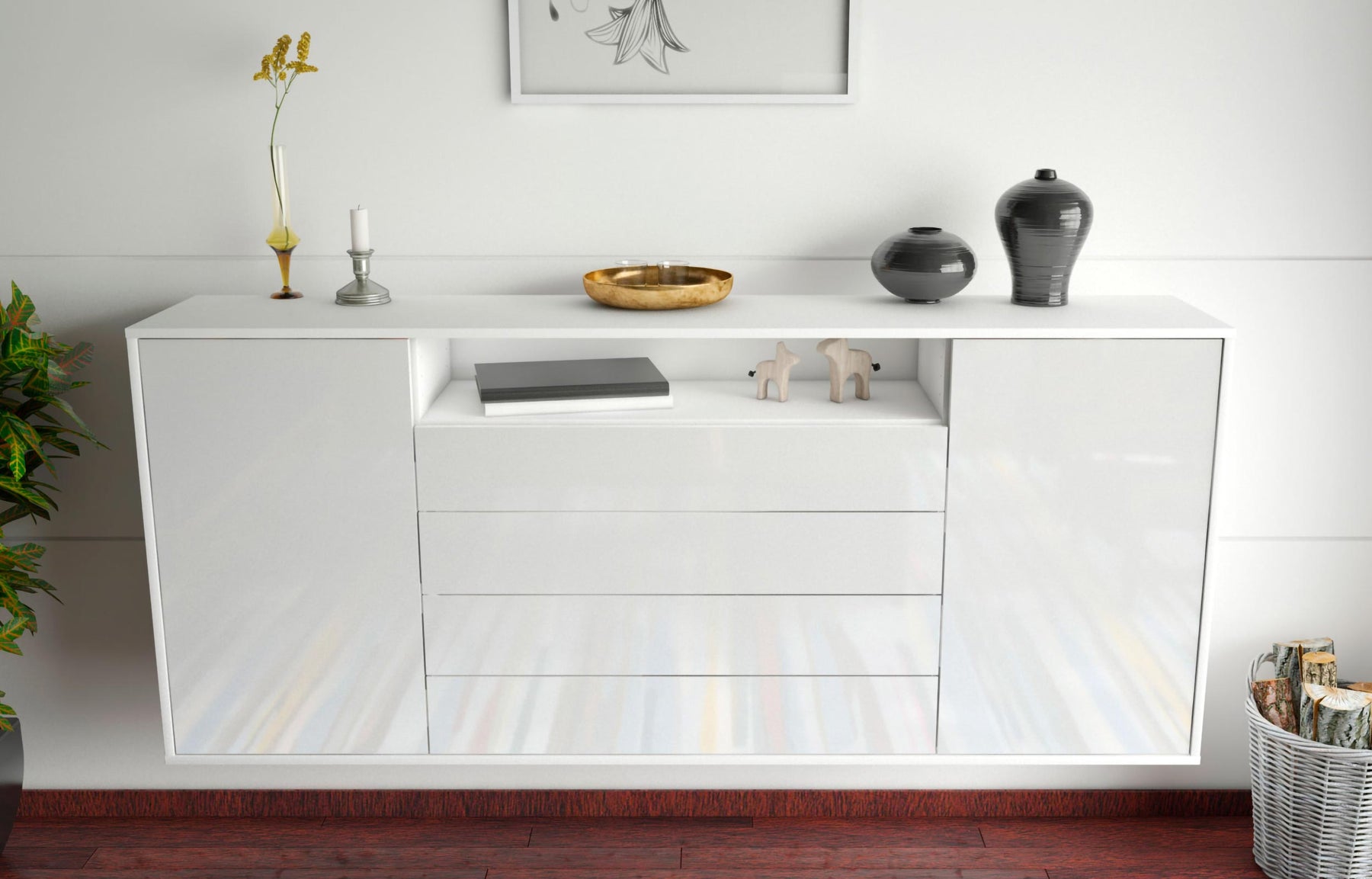 Sideboard New Haven, Weiß, hängend (180x79x35cm)