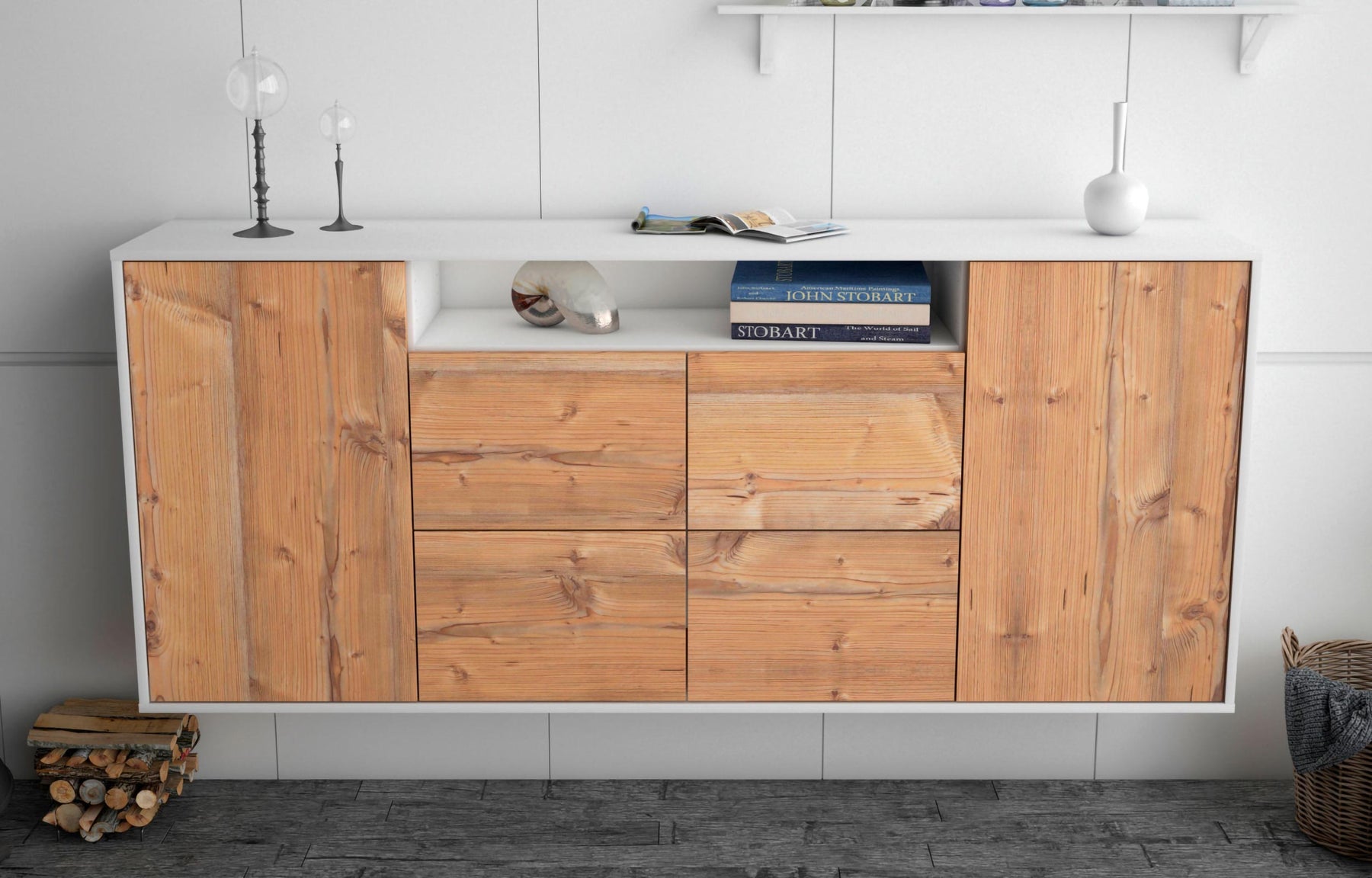 Sideboard Carrollton, Pinie, hängend (180x79x35cm)