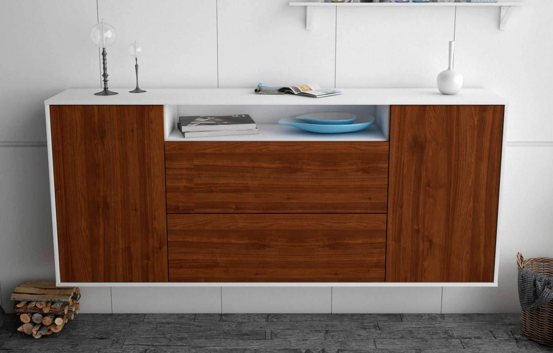 Sideboard Thousand Oaks, Walnuss, hängend (180x79x35cm)