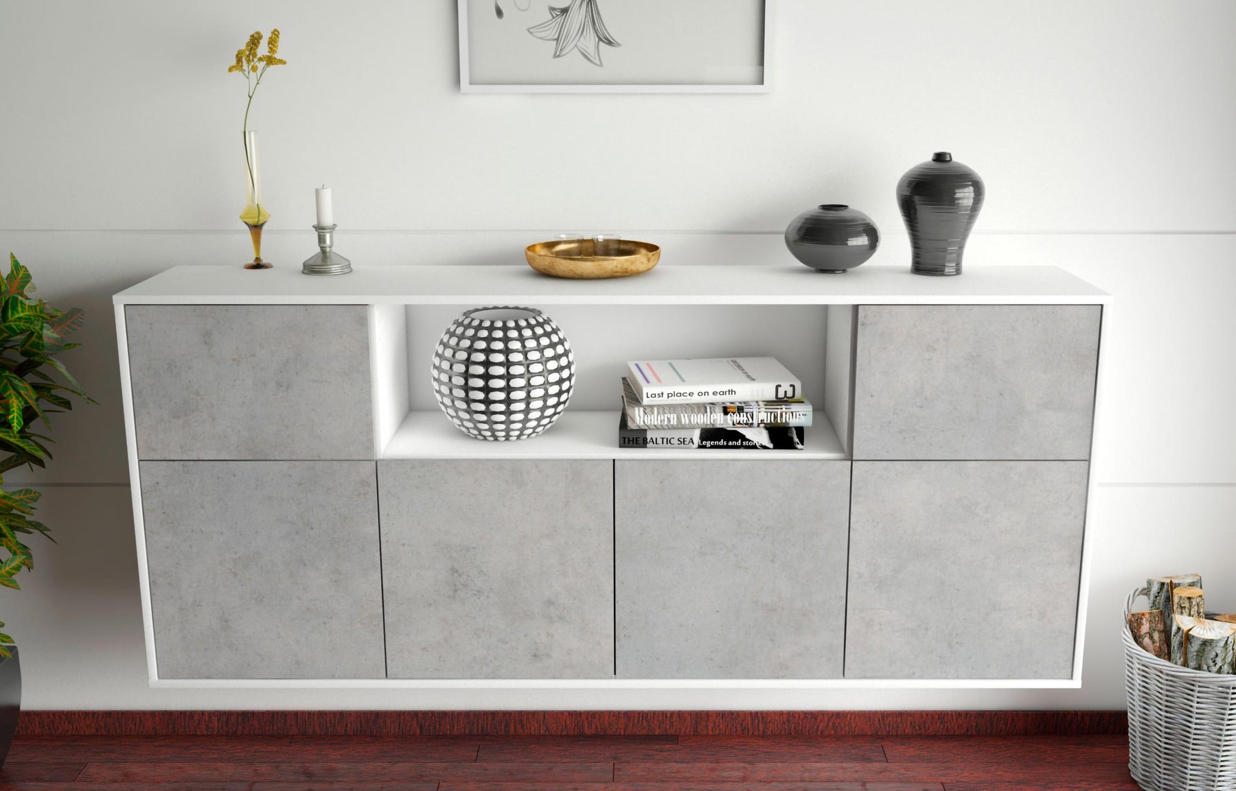 Sideboard West Valley City, Beton, hängend (180x79x35cm)