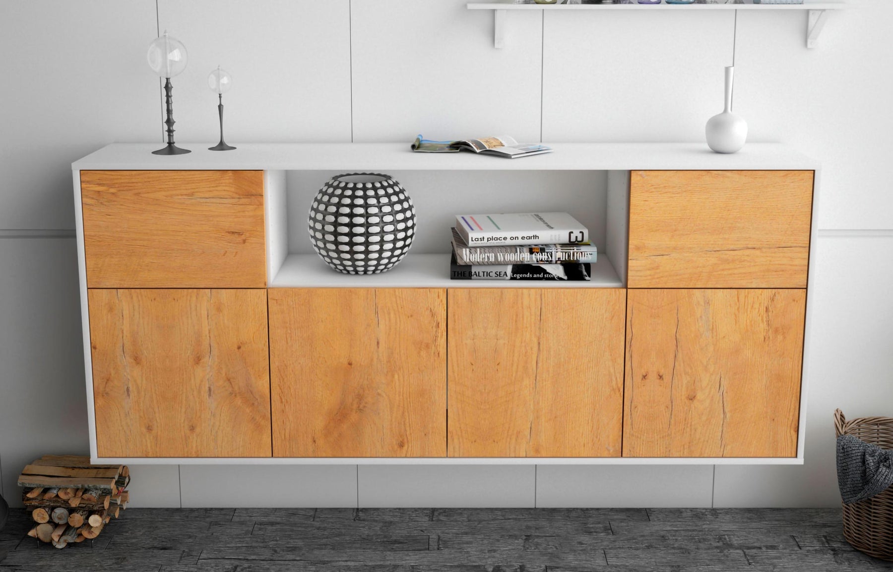 Sideboard West Valley City, Eiche, hängend (180x79x35cm)