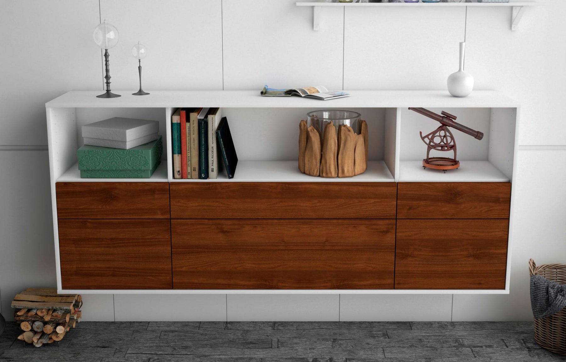 Sideboard Cary, Walnuss, hängend (180x79x35cm)