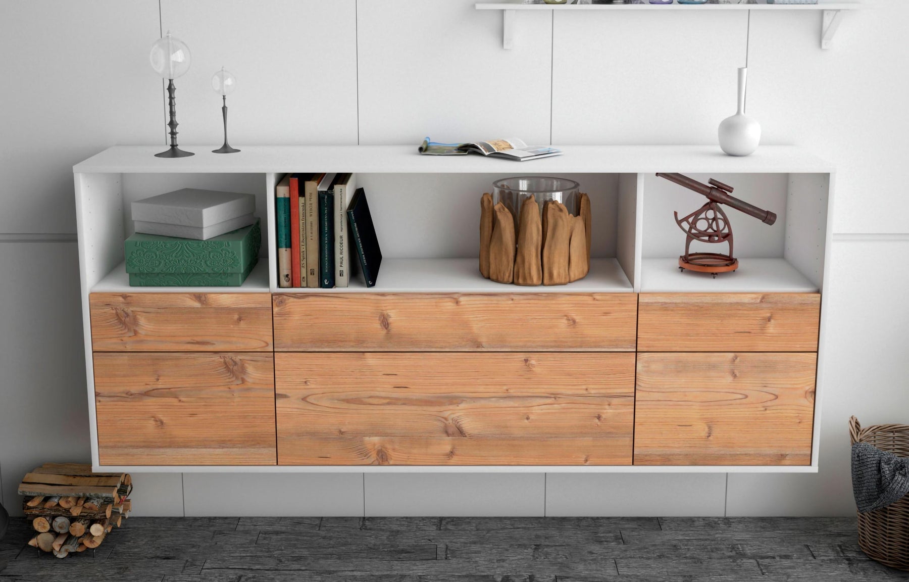 Sideboard Cary, Pinie, hängend (180x79x35cm)