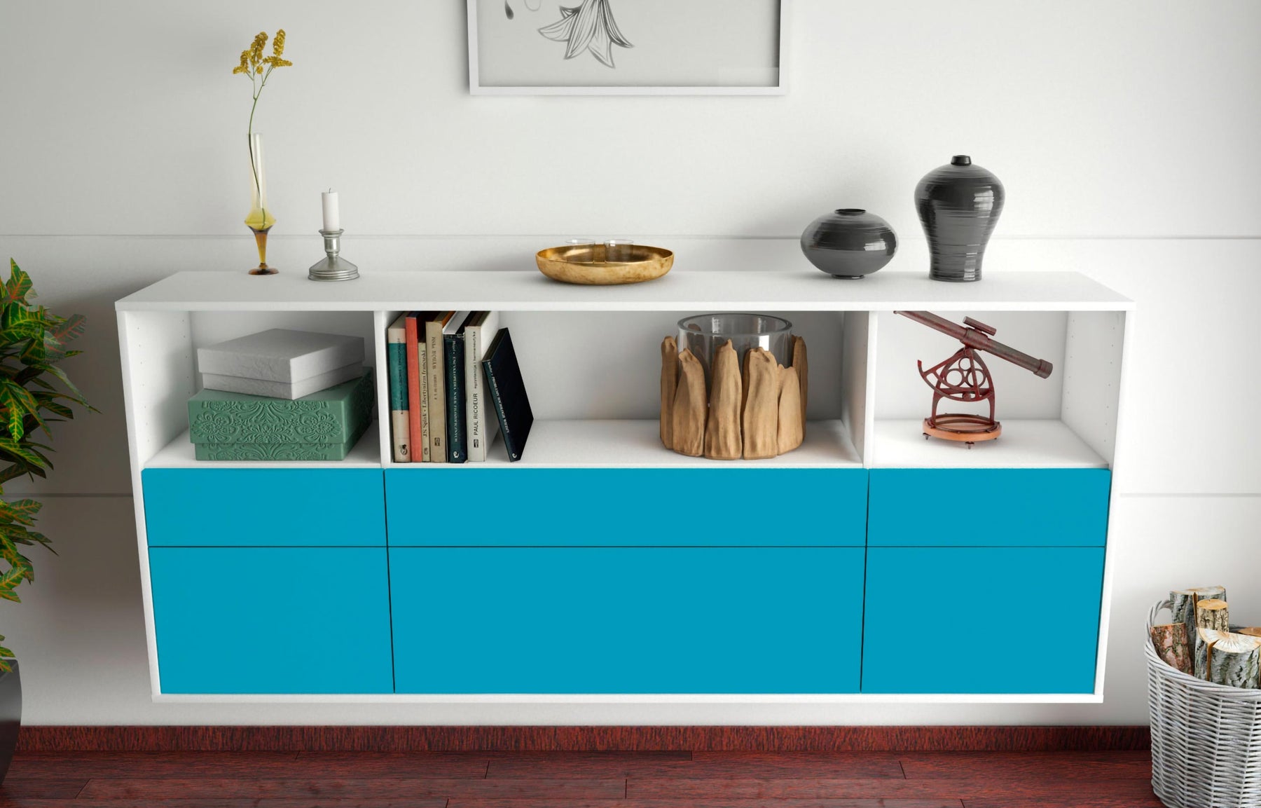 Sideboard Cary, Türkis, hängend (180x79x35cm)