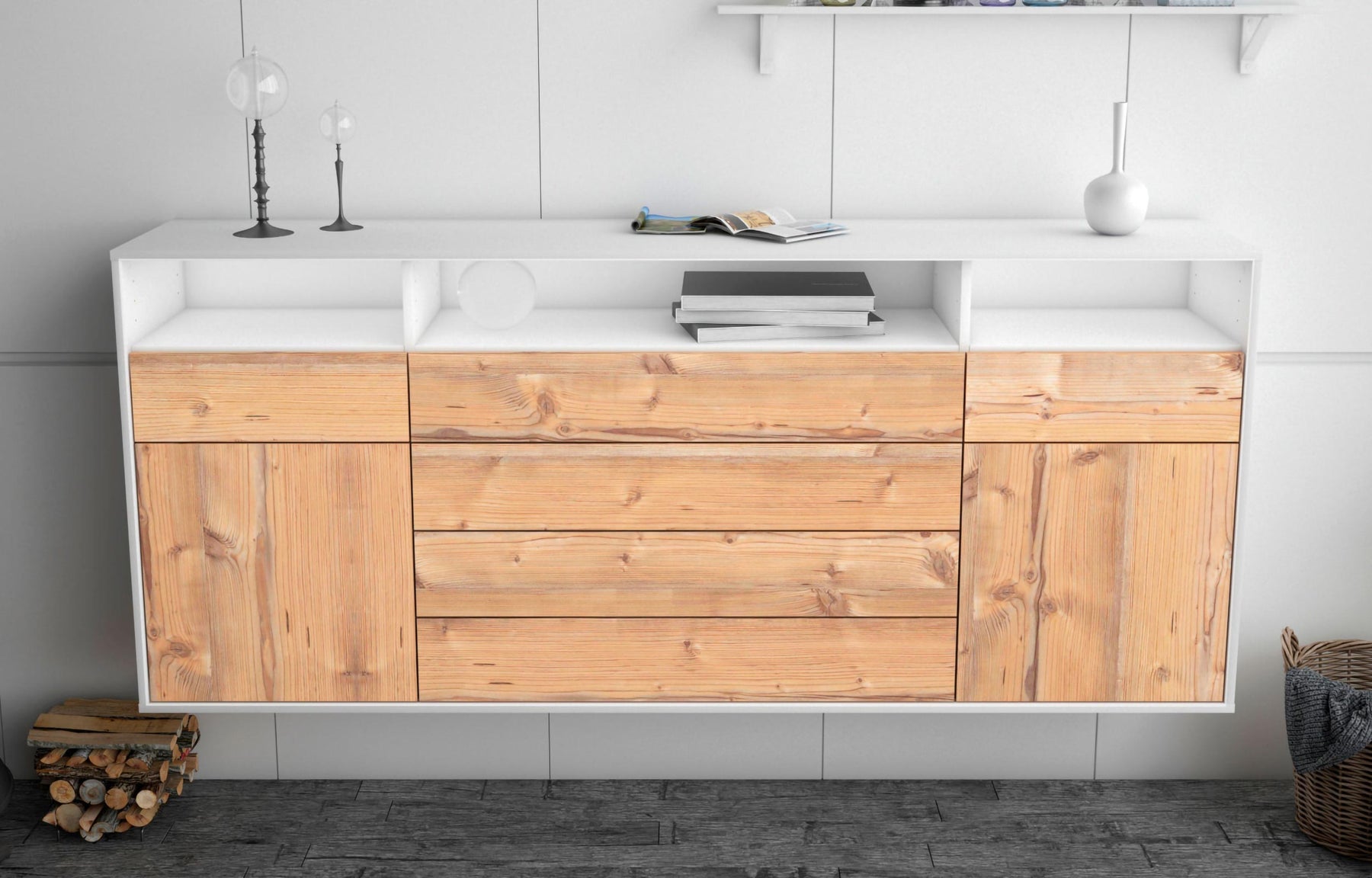 Sideboard Bellevue, Pinie, hängend (180x79x35cm)