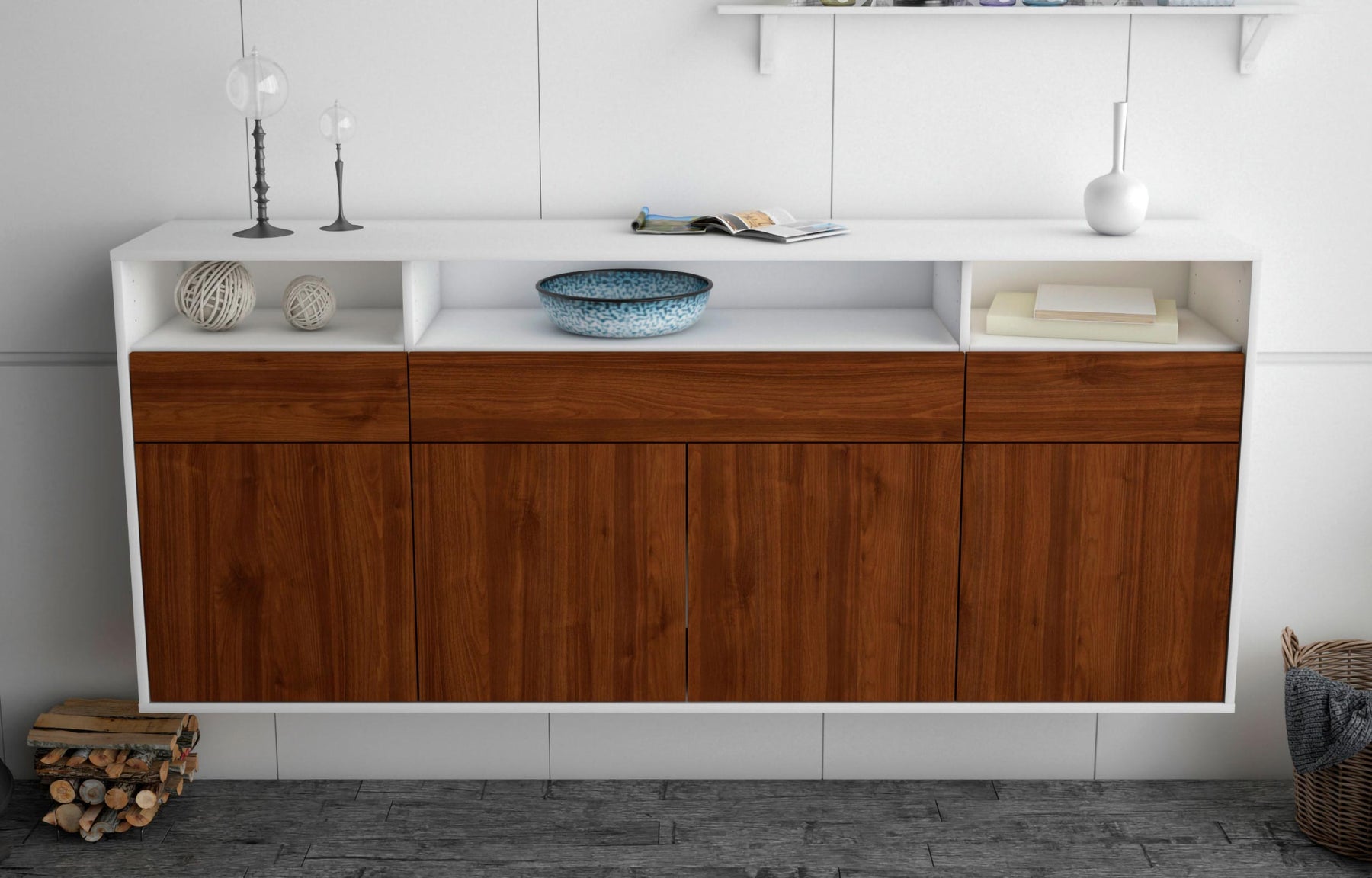 Sideboard Simi Valley, Walnuss, hängend (180x79x35cm)