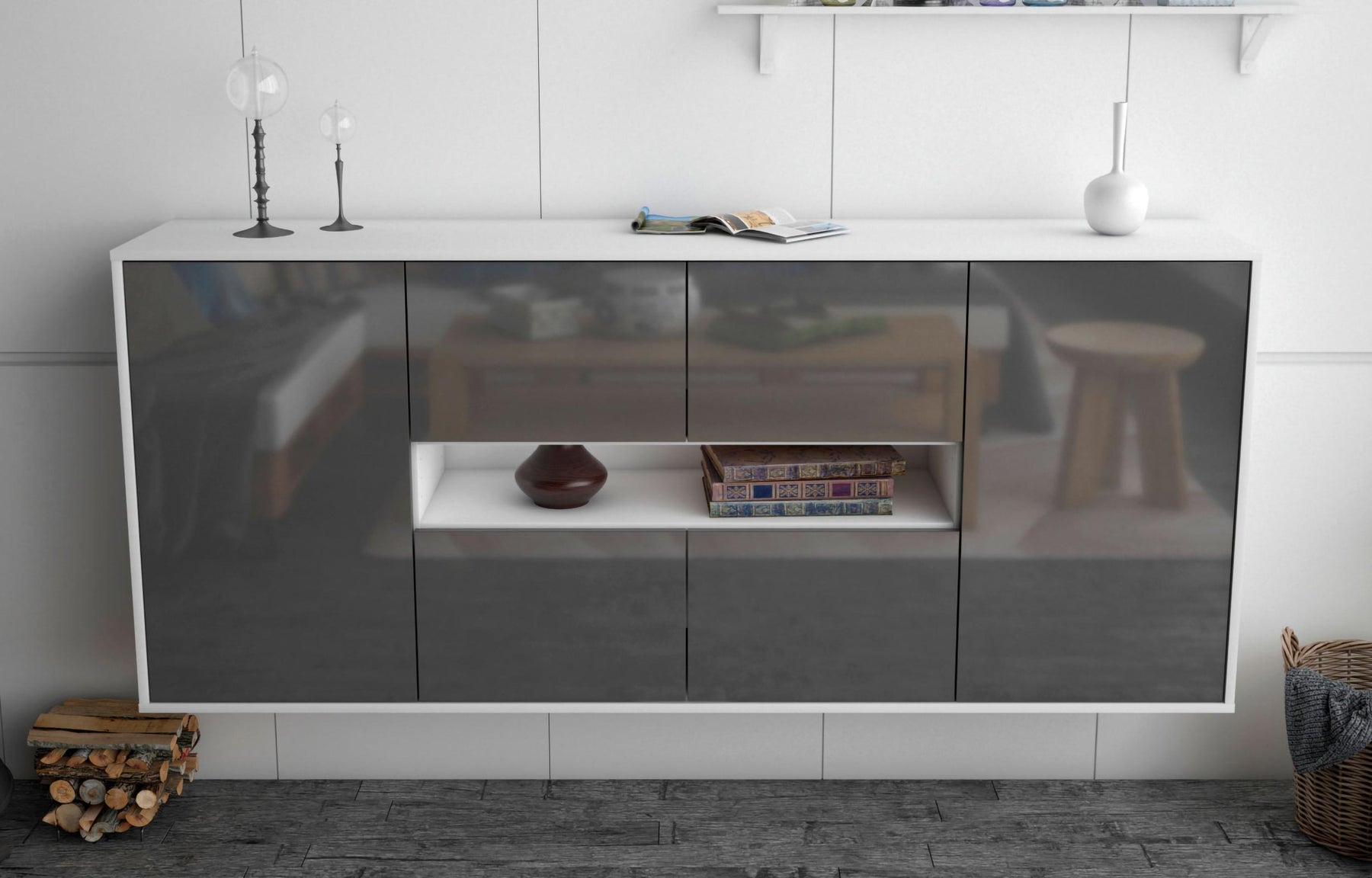 Sideboard Stamford, Grau, hängend (180x79x35cm)