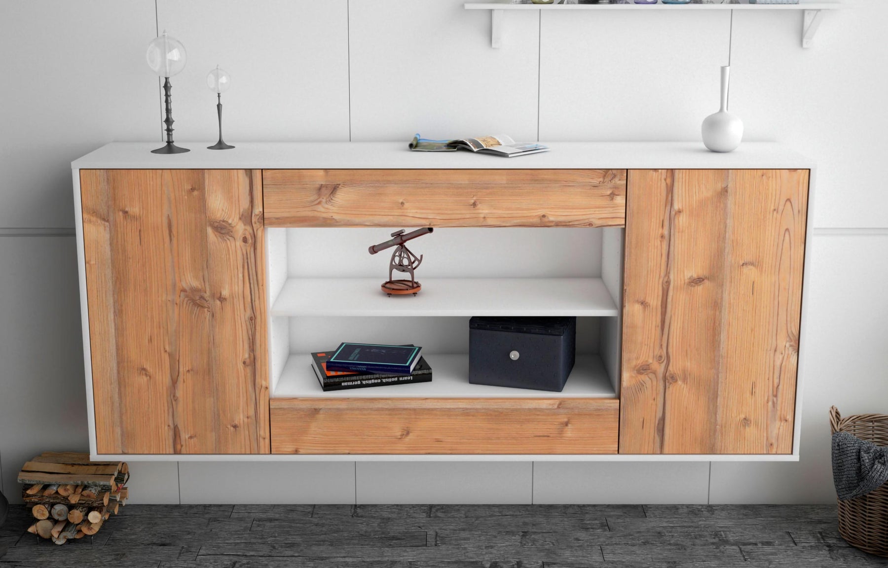 Sideboard Olathe, Pinie, hängend (180x79x35cm)