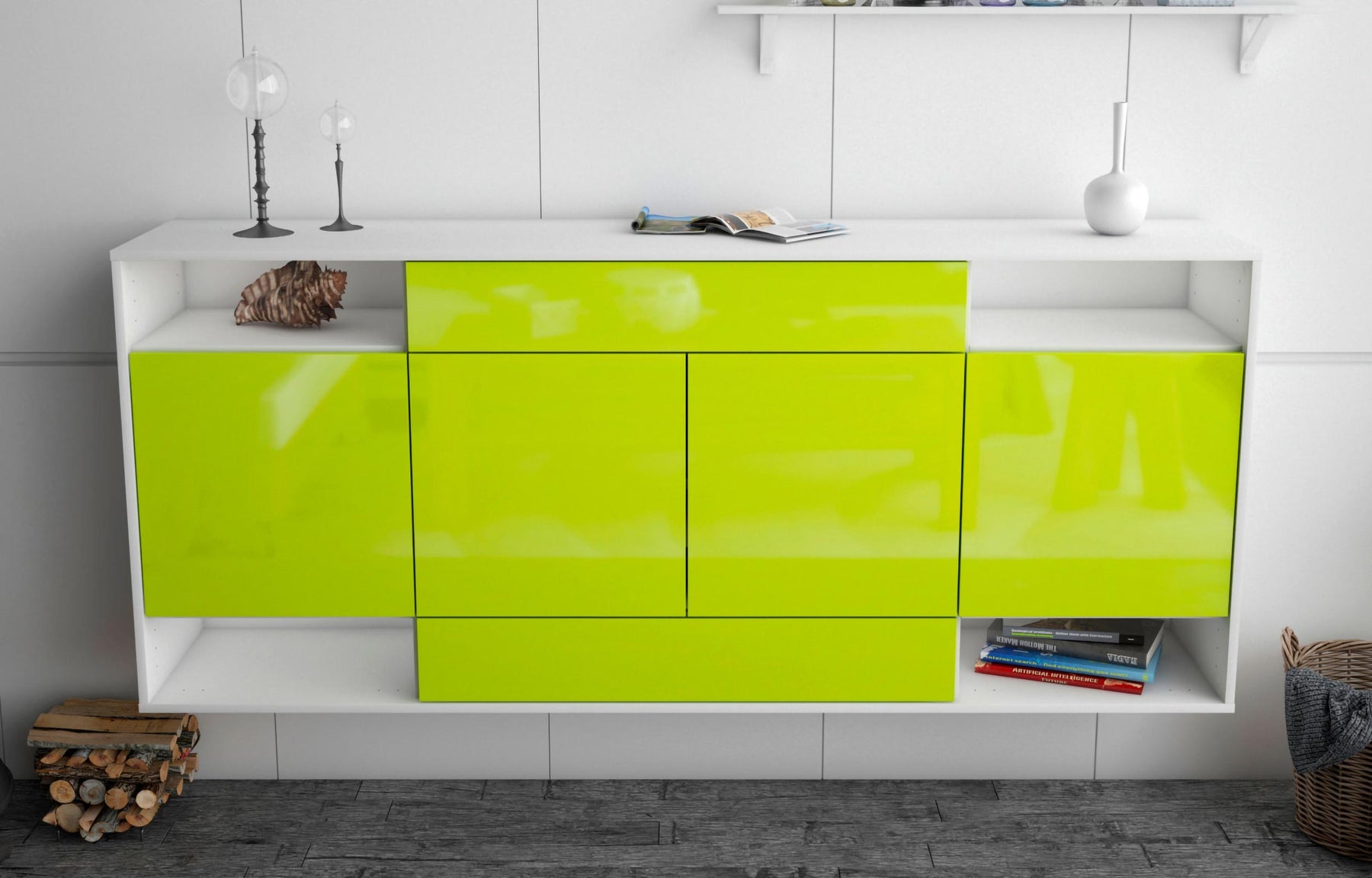 Sideboard Evansville, Grün, hängend (180x79x35cm)