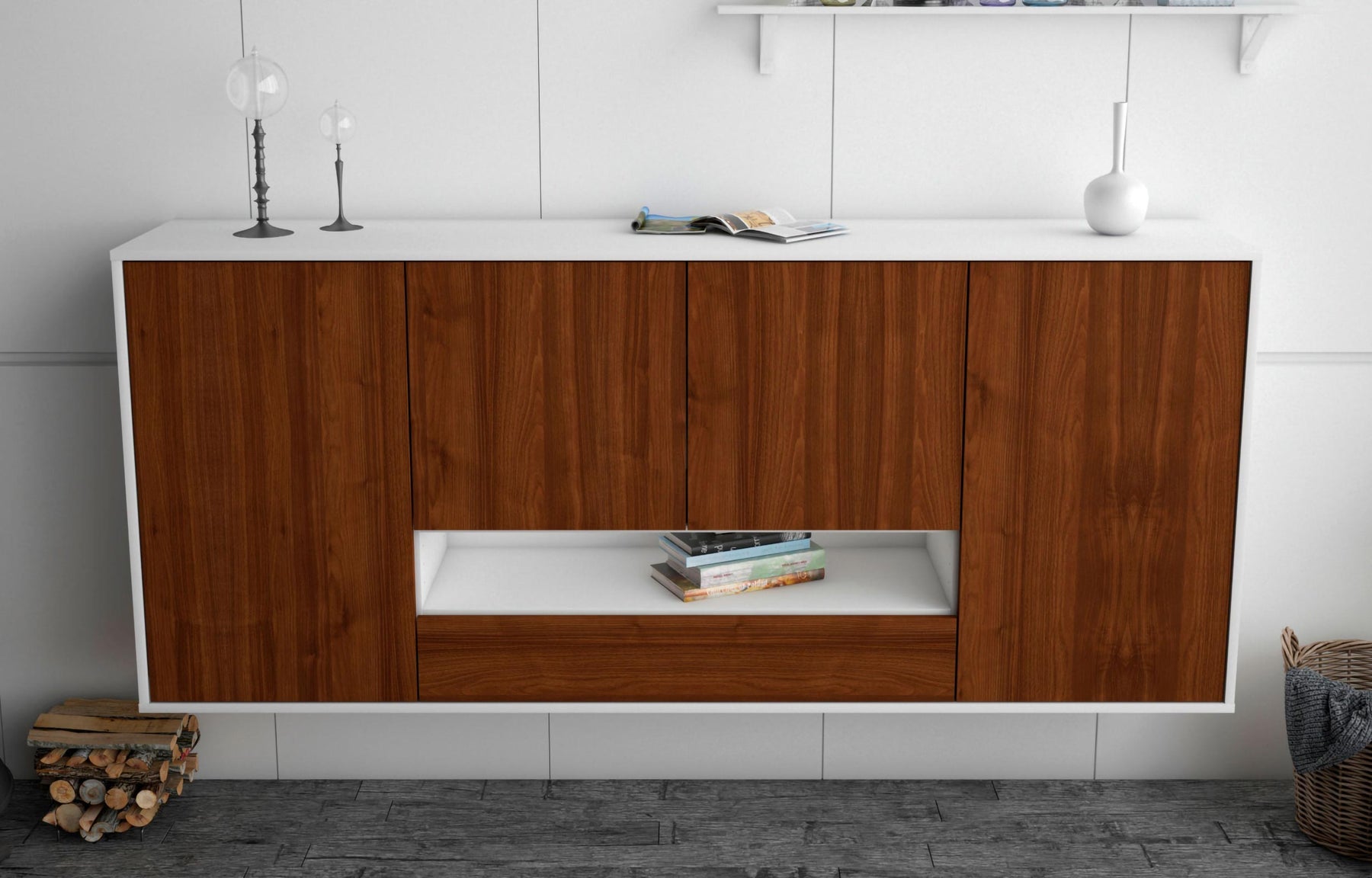 Sideboard Abilene, Walnuss, hängend (180x79x35cm)