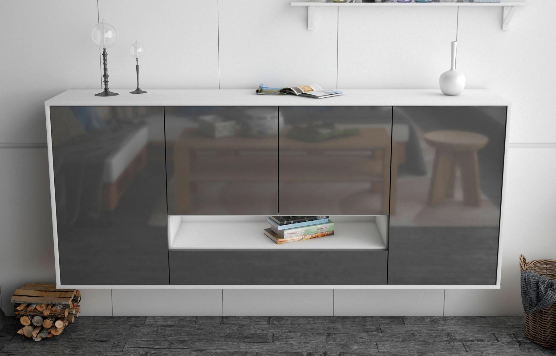 Sideboard Abilene, Grau, hängend (180x79x35cm)