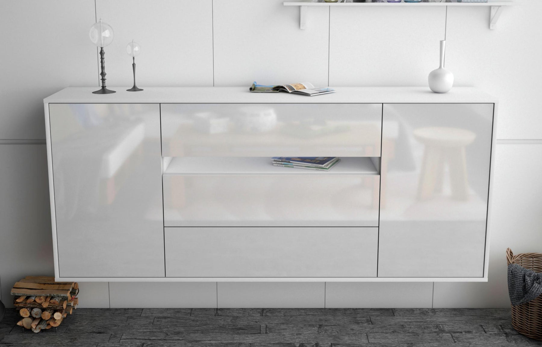 Sideboard McKinney, Weiß, hängend (180x79x35cm)