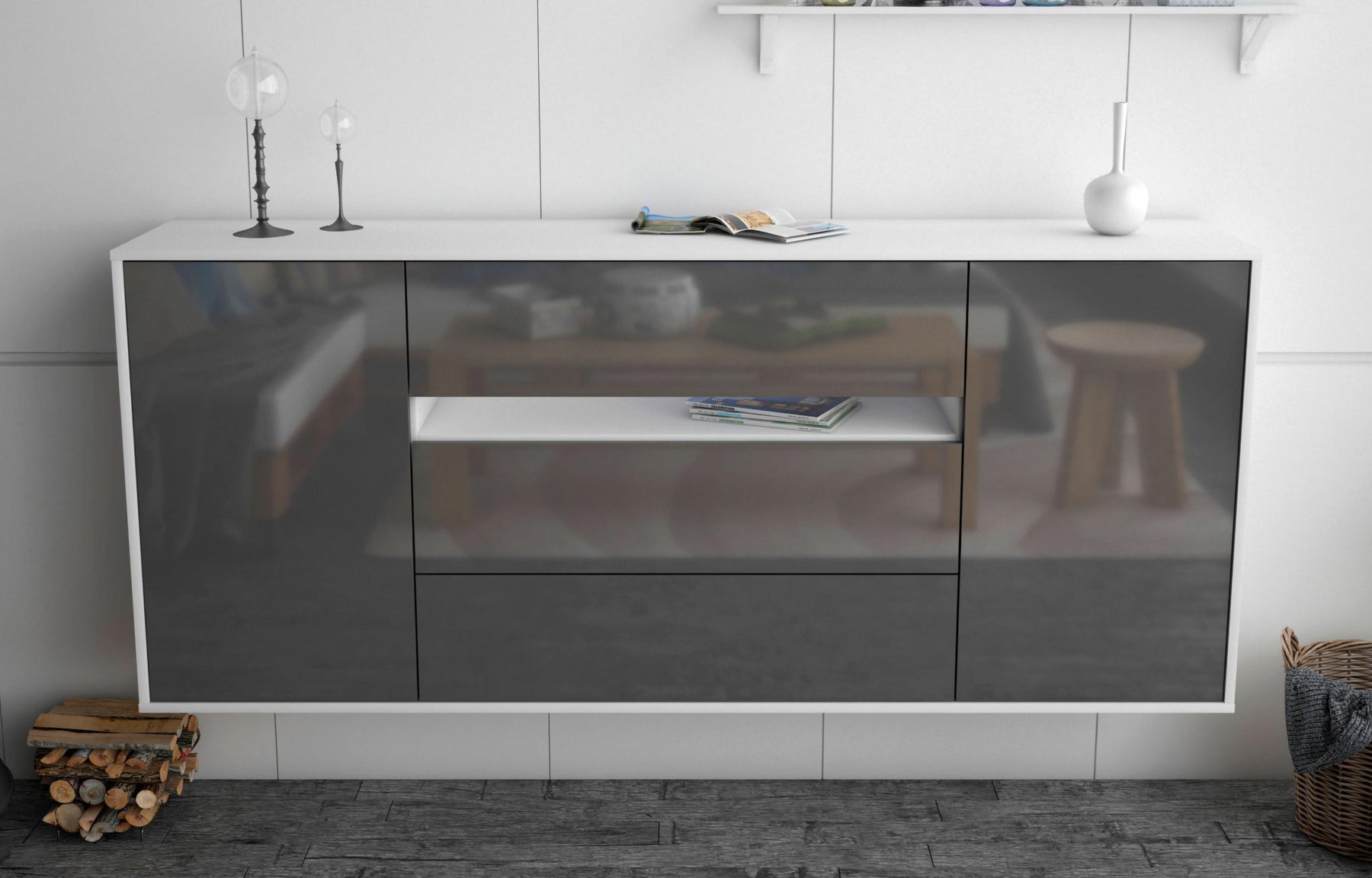 Sideboard McKinney, Grau, hängend (180x79x35cm)