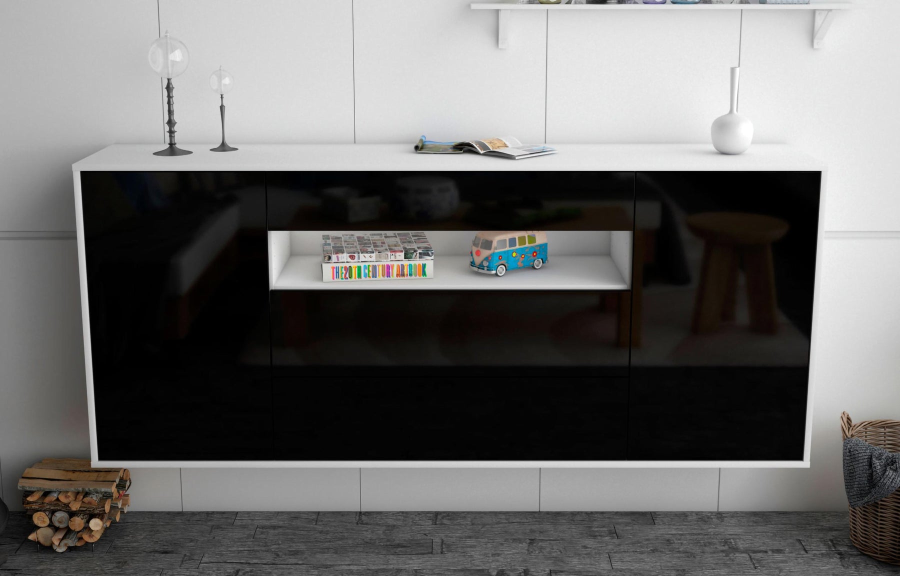 Sideboard Vallejo, Schwarz, hängend (180x79x35cm)