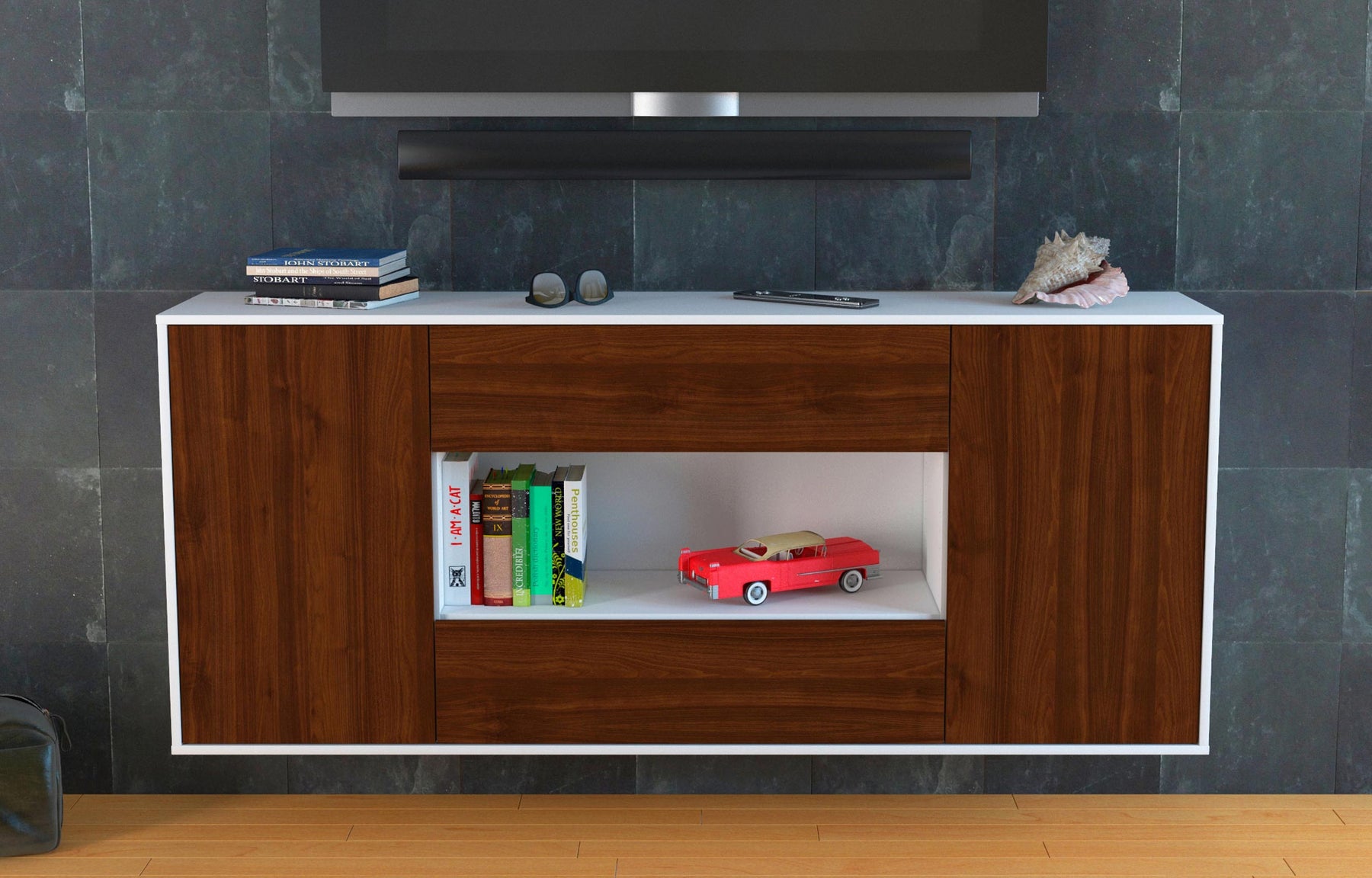 Sideboard Denton, Walnuss, hängend (180x79x35cm)