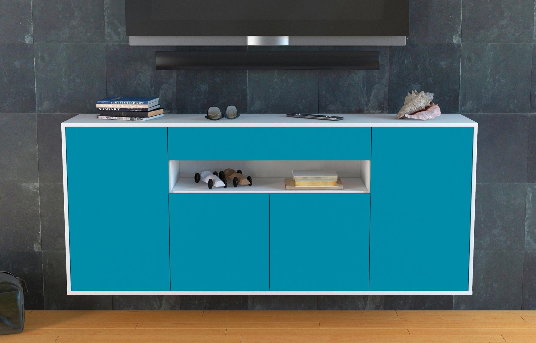 Sideboard Lansing, Türkis, hängend (180x79x35cm)