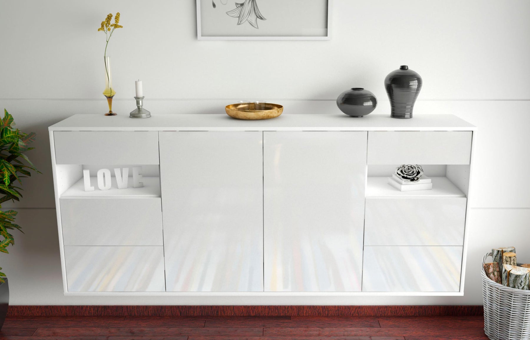 Sideboard Thornton, Weiß, hängend (180x79x35cm)