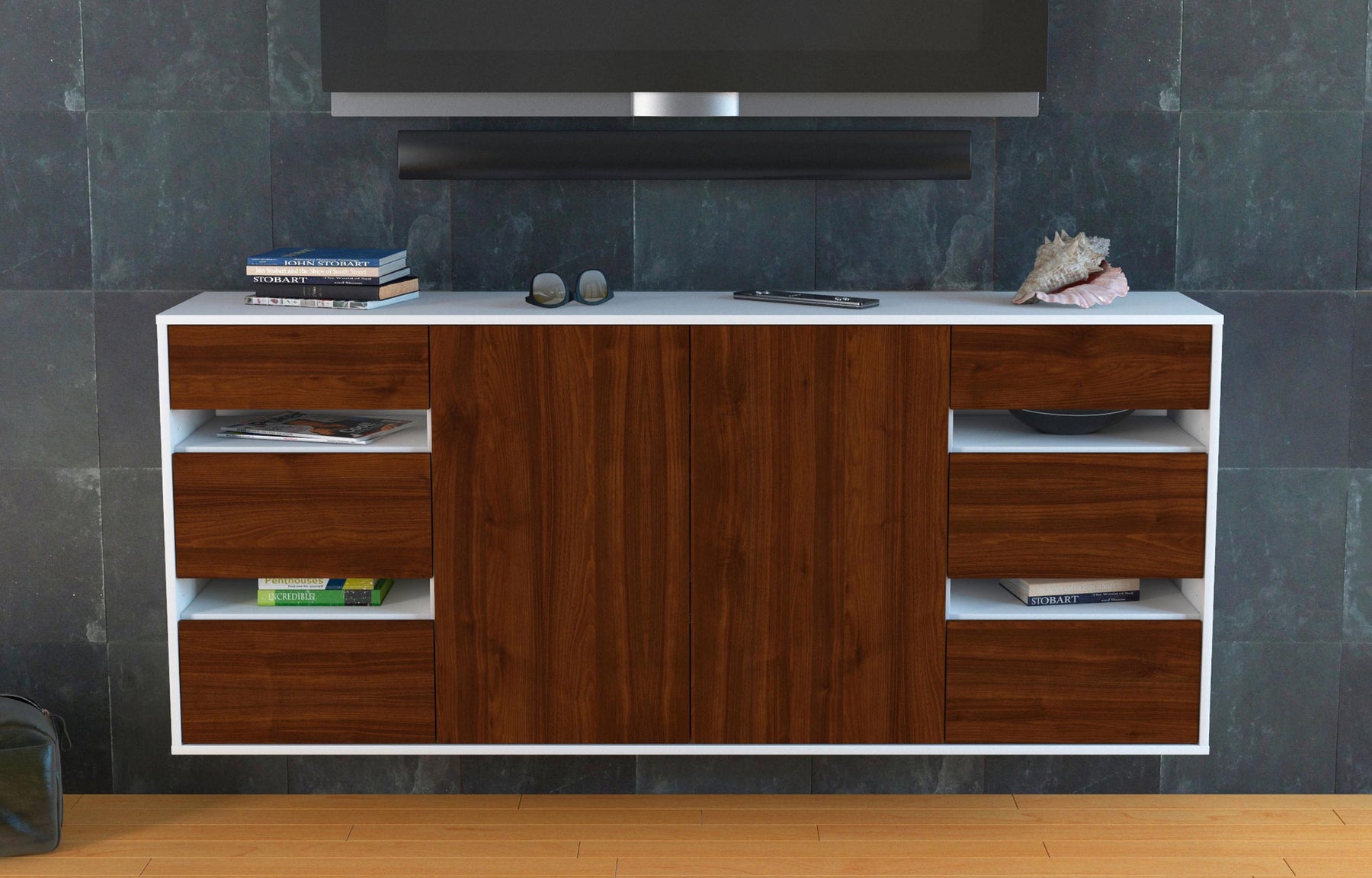 Sideboard Roseville, Walnuss, hängend (180x79x35cm)