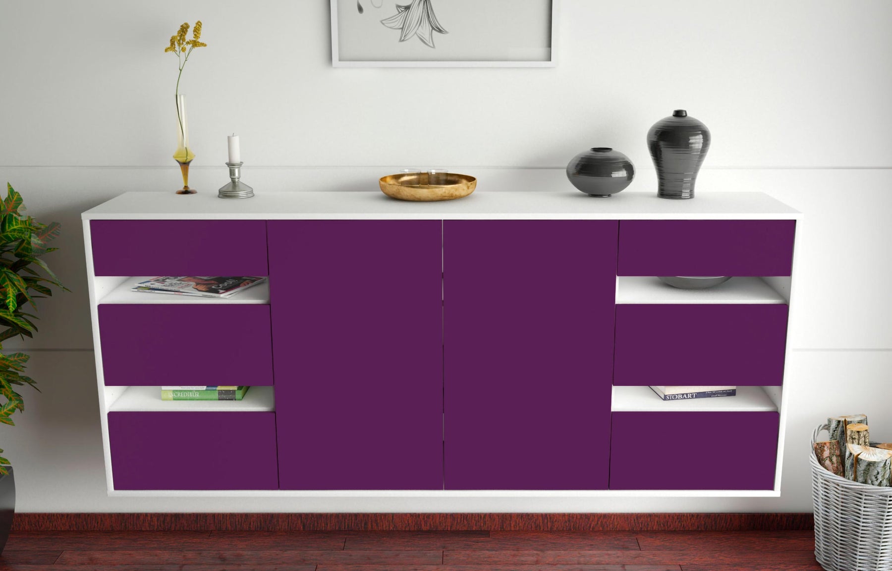 Sideboard Roseville, Lila, hängend (180x79x35cm)