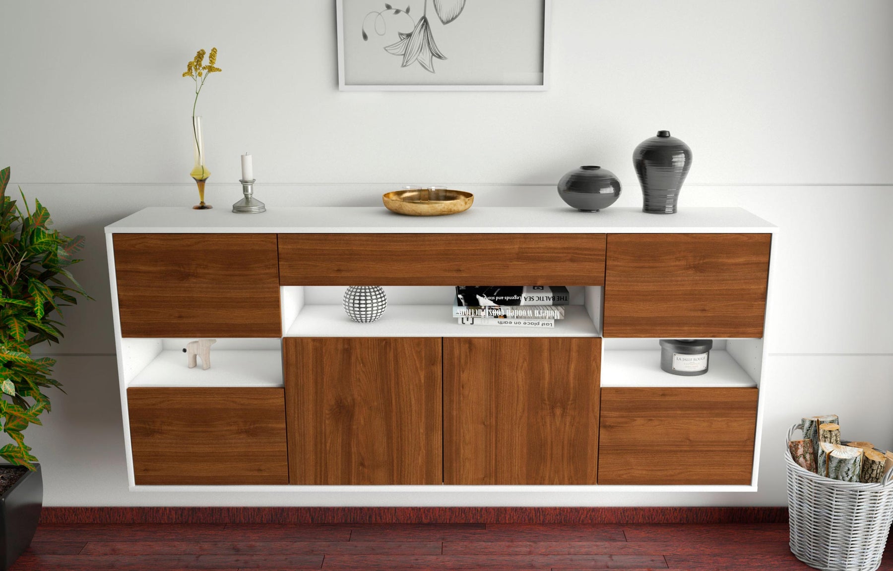 Sideboard Downey, Walnuss, hängend (180x79x35cm)