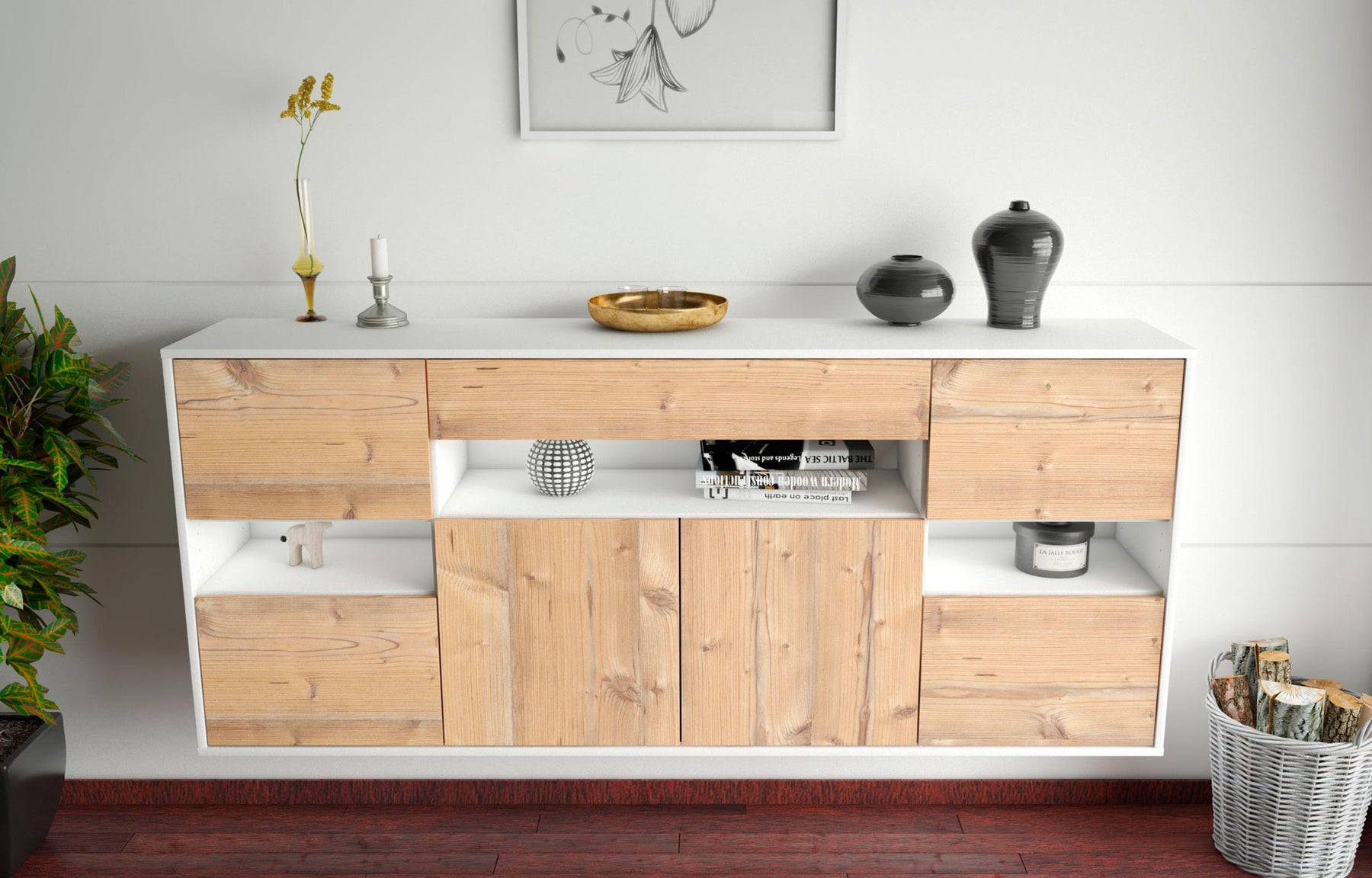 Sideboard Downey, Pinie, hängend (180x79x35cm)