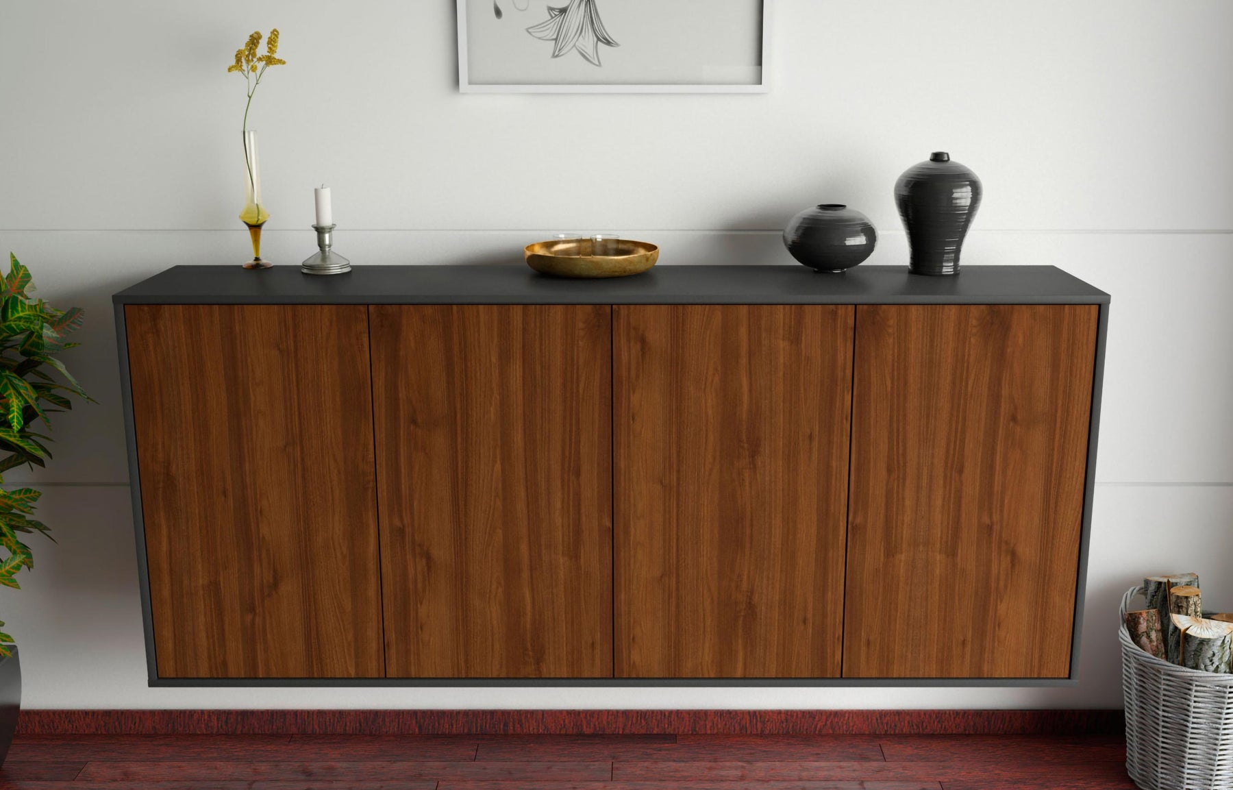 Sideboard Lakewood, Walnuss, hängend (180x79x35cm)