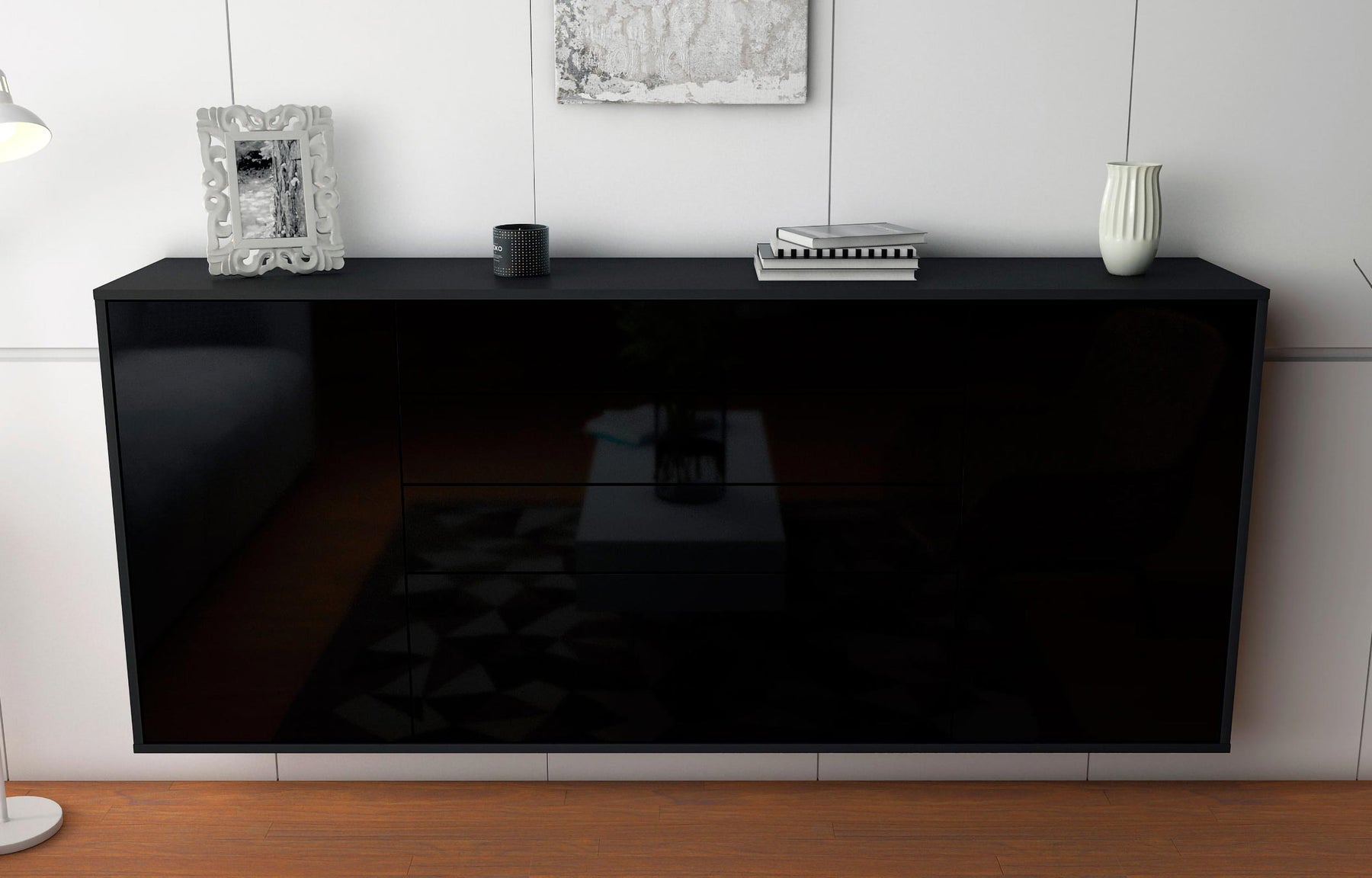 Sideboard Alexandria, Schwarz, hängend (180x79x35cm)