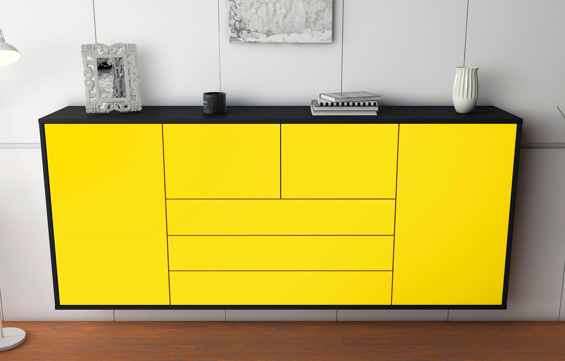 Sideboard Metairie, Gelb, hängend (180x79x35cm)