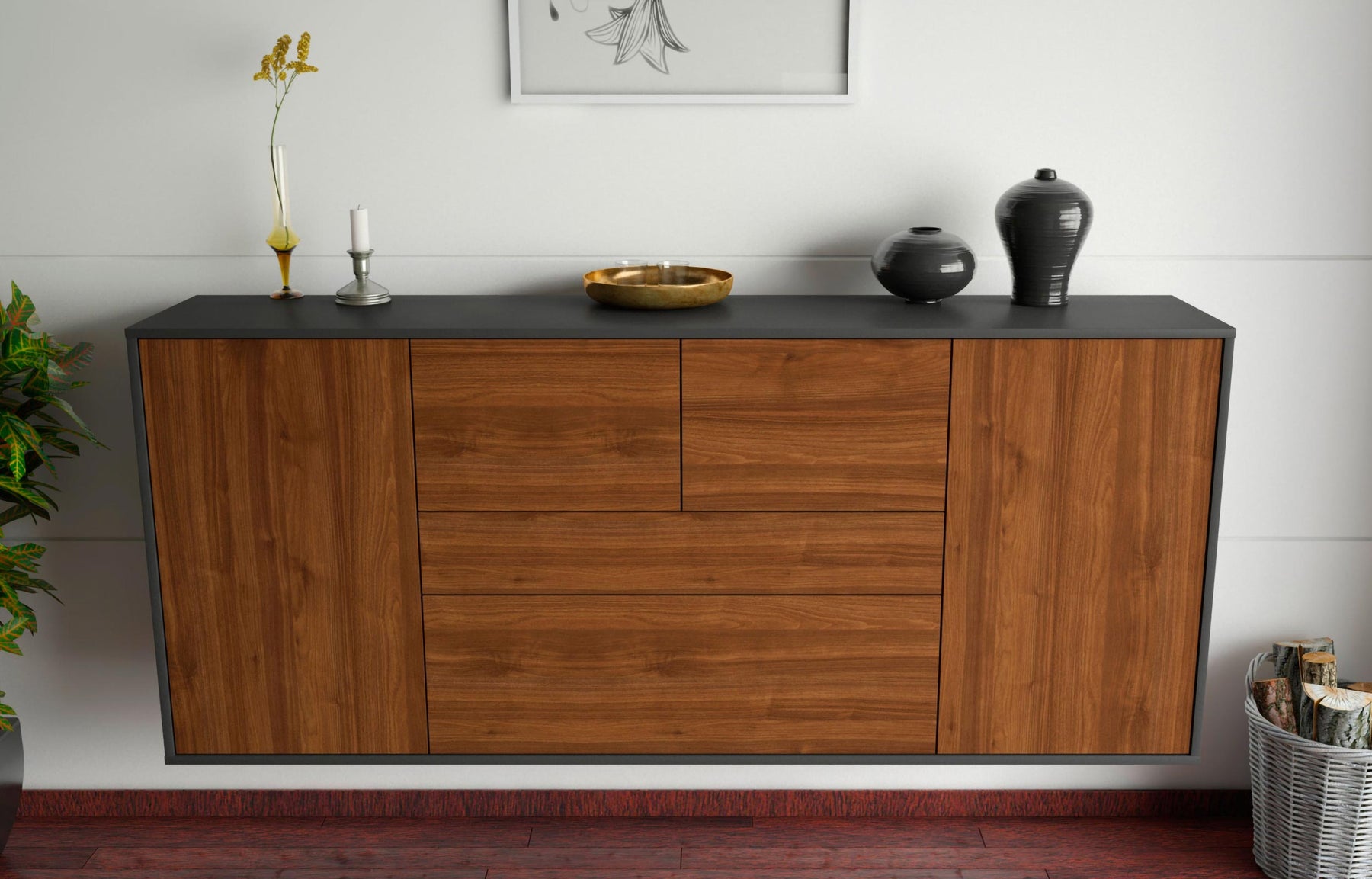 Sideboard Orange, Walnuss, hängend (180x79x35cm)