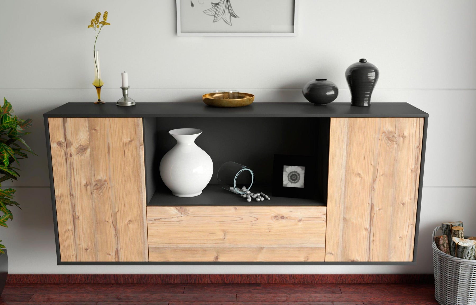 Sideboard Fort Collins, Pinie, hängend (180x79x35cm)