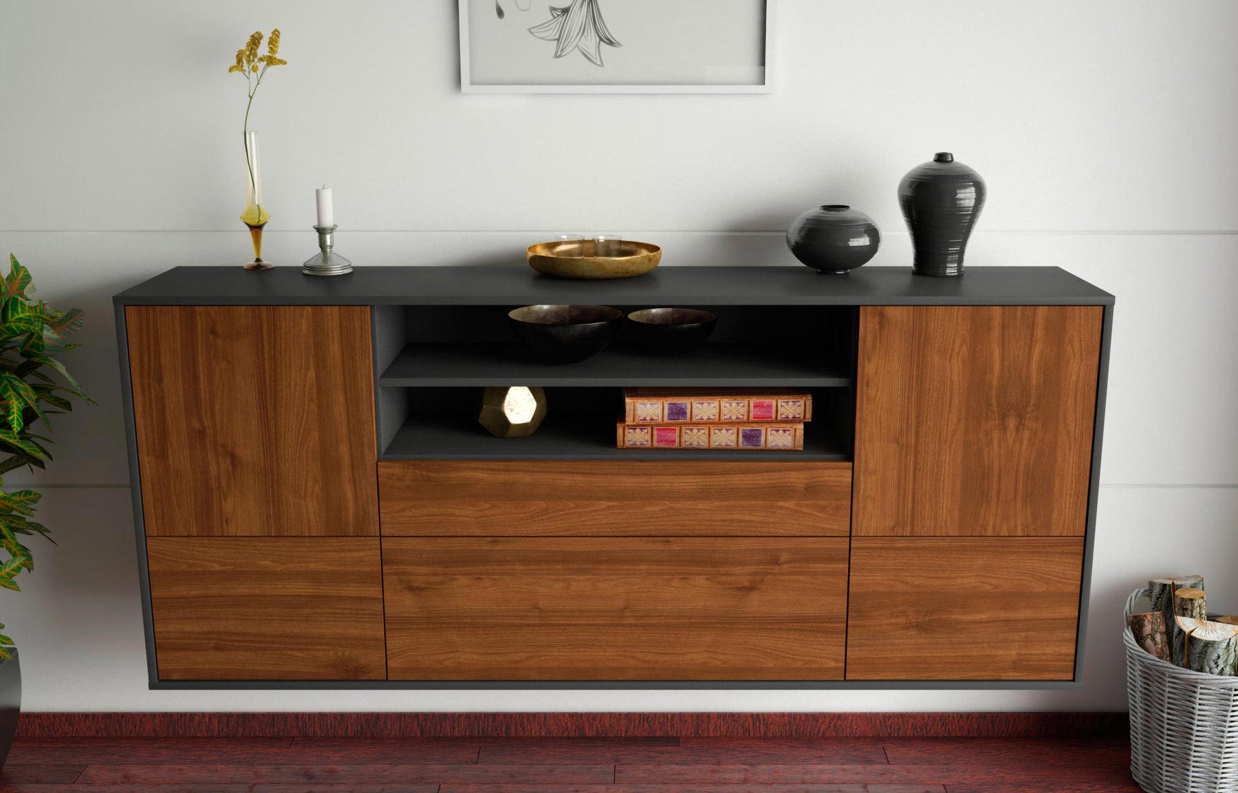 Sideboard Elk Grove, Walnuss, hängend (180x79x35cm)