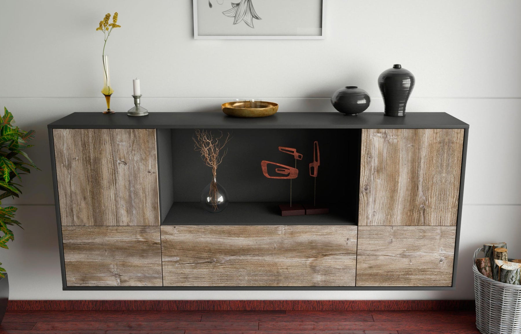 Sideboard Sunnyvale, Treibholz, hängend (180x79x35cm)