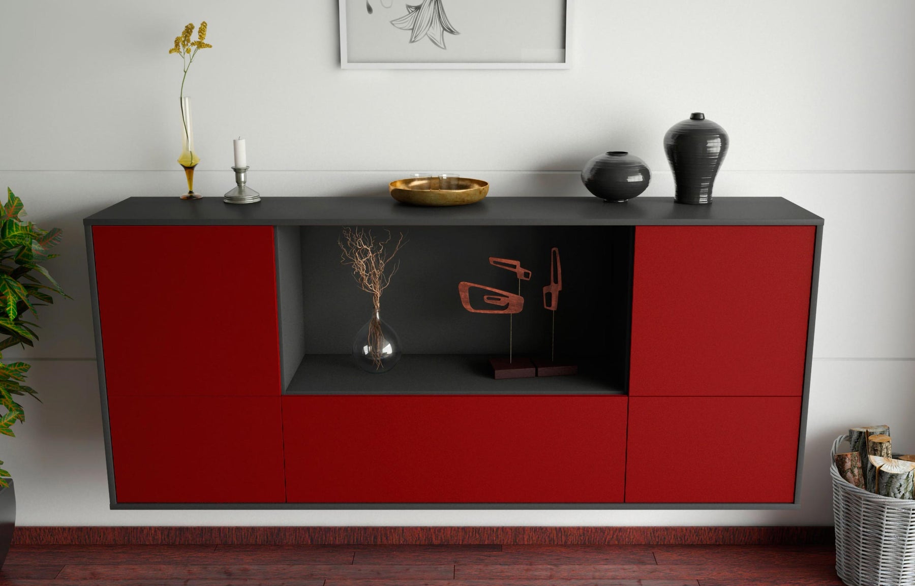 Sideboard Sunnyvale, Bordeaux, hängend (180x79x35cm)