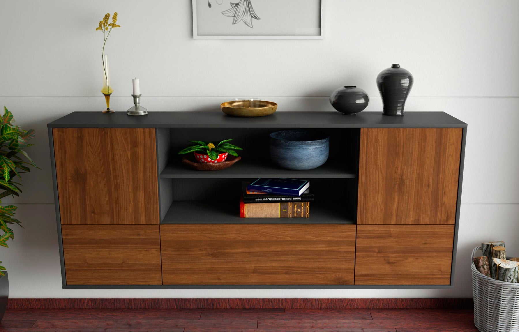 Sideboard Sterling Heights, Walnuss, hängend (180x79x35cm)