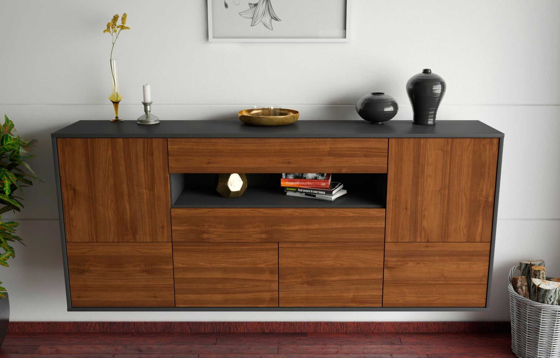 Sideboard McAllen, Walnuss, hängend (180x79x35cm)