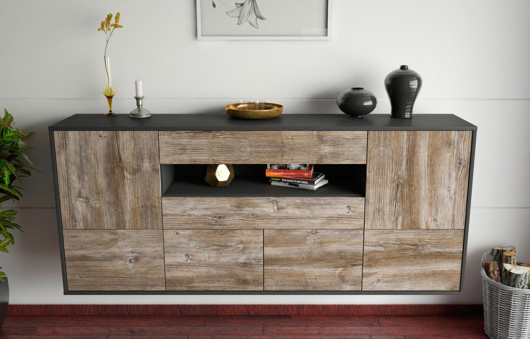 Sideboard McAllen, Treibholz, hängend (180x79x35cm)