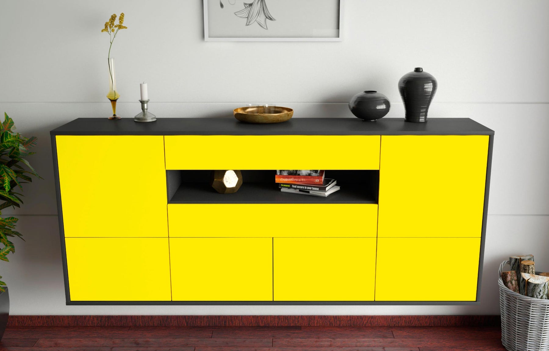 Sideboard McAllen, Gelb, hängend (180x79x35cm)