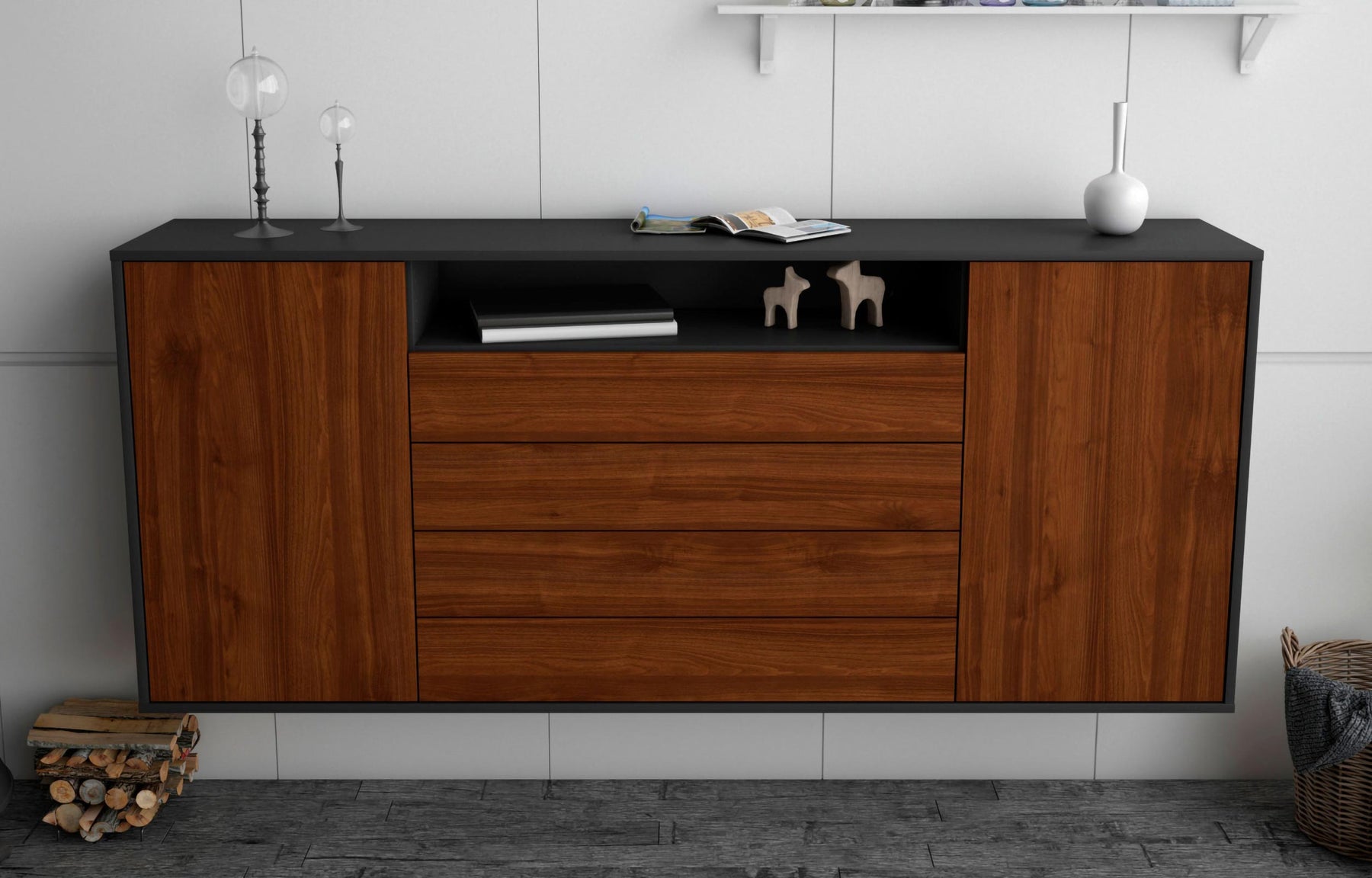 Sideboard New Haven, Walnuss, hängend (180x79x35cm)