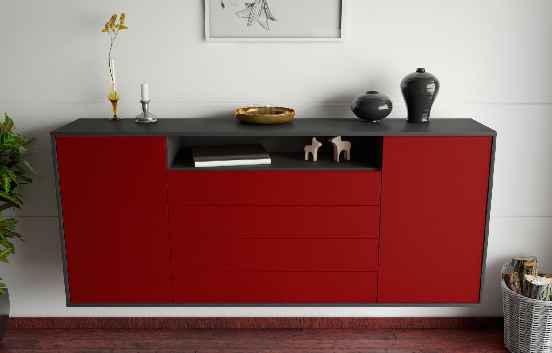 Sideboard New Haven, Bordeaux, hängend (180x79x35cm)