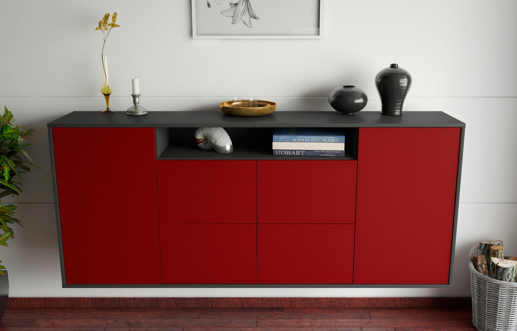 Sideboard Carrollton, Bordeaux, hängend (180x79x35cm)