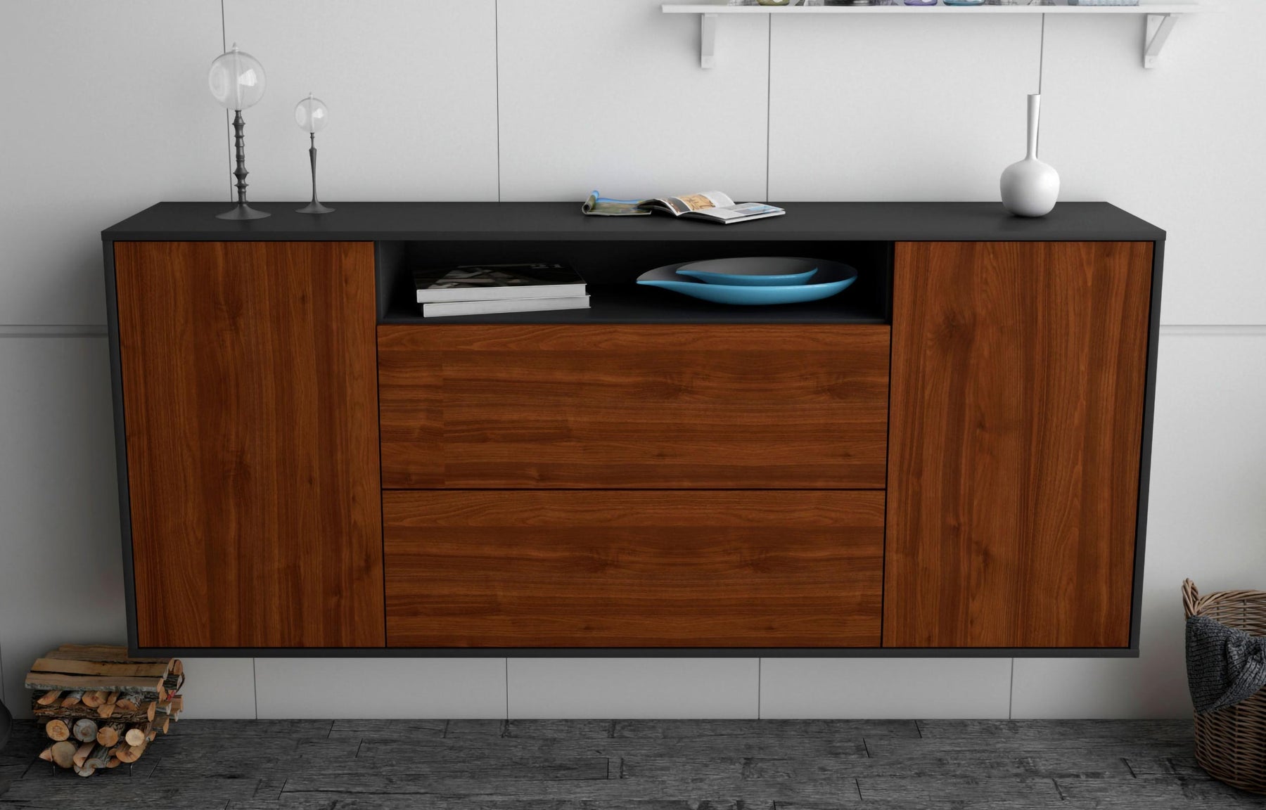 Sideboard Thousand Oaks, Walnuss, hängend (180x79x35cm)