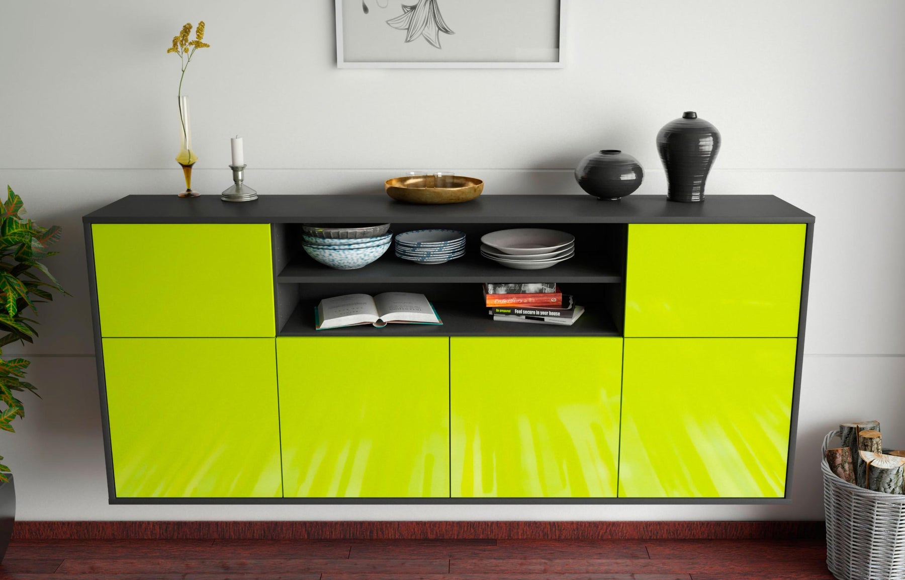 Sideboard Topeka, Grün, hängend (180x79x35cm)