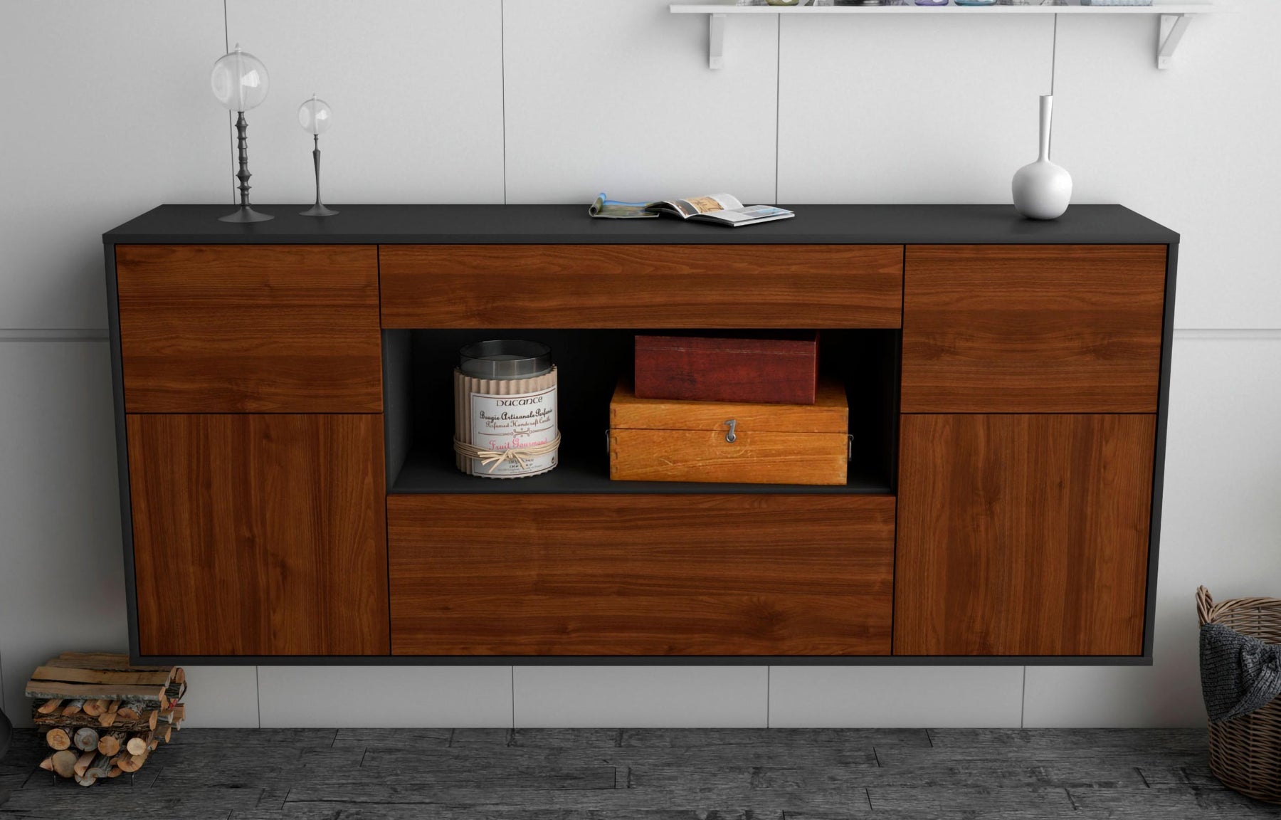 Sideboard Visalia, Walnuss, hängend (180x79x35cm)