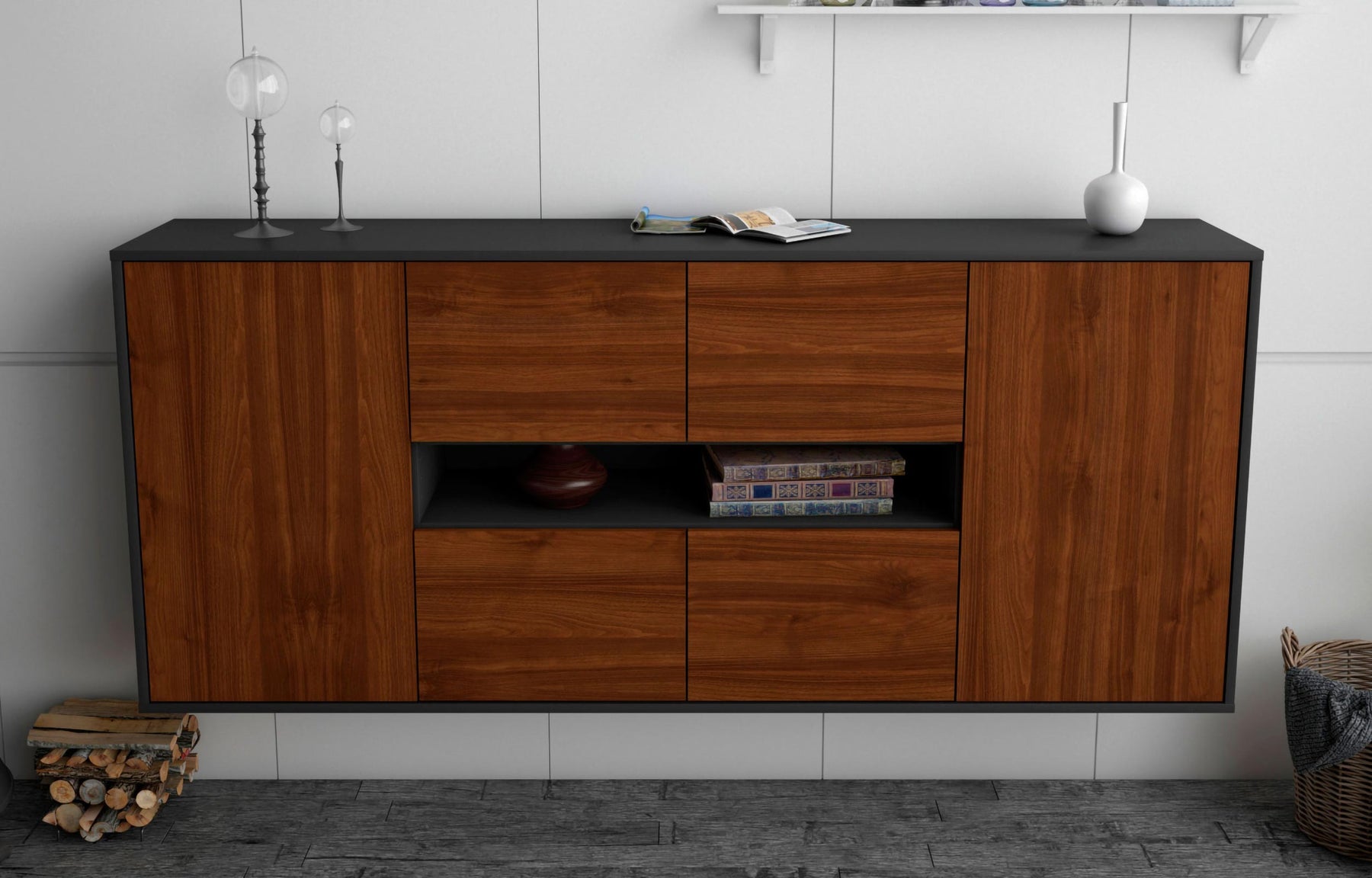 Sideboard Stamford, Walnuss, hängend (180x79x35cm)