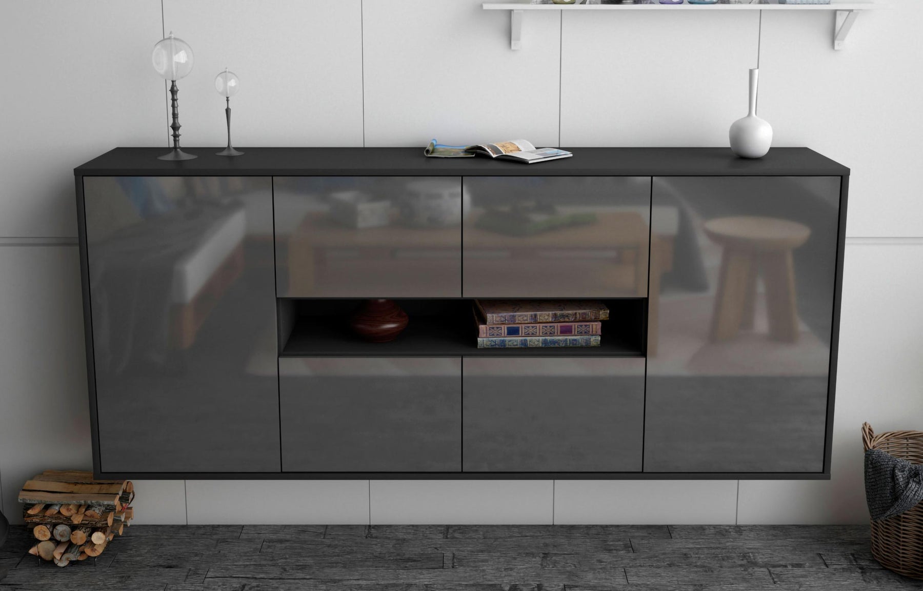 Sideboard Stamford, Grau, hängend (180x79x35cm)