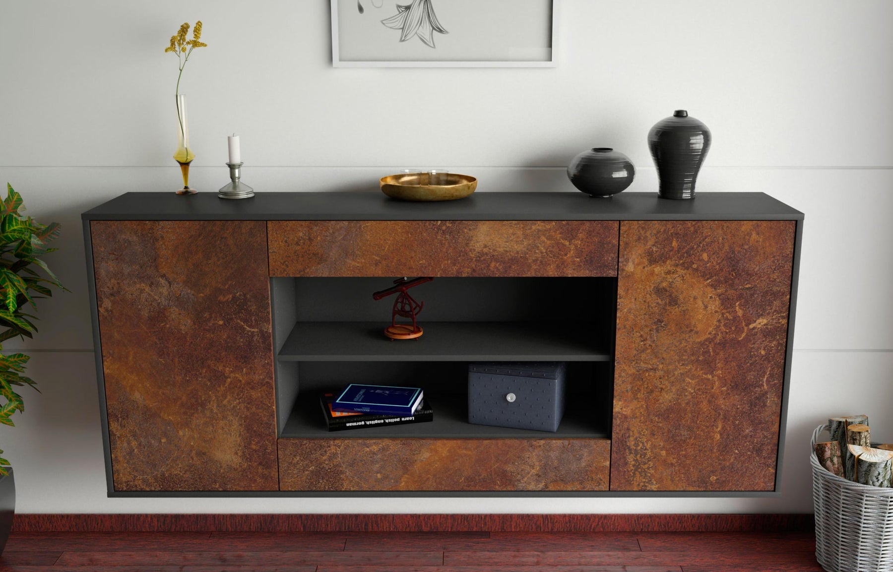 Sideboard Olathe, Rost, hängend (180x79x35cm)