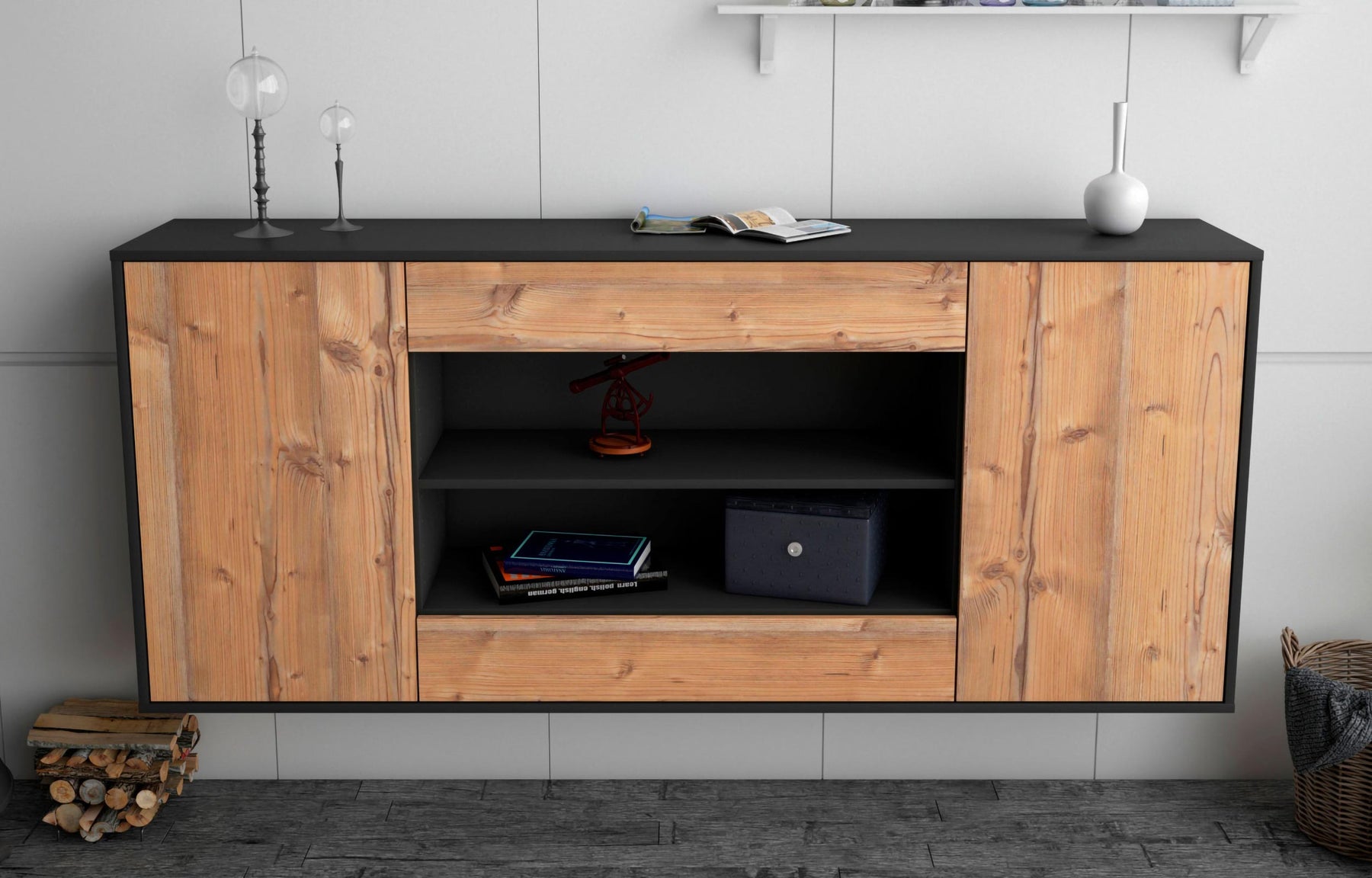 Sideboard Olathe, Pinie, hängend (180x79x35cm)