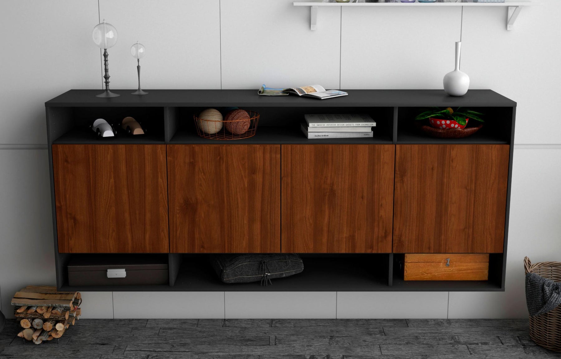 Sideboard Provo, Walnuss, hängend (180x79x35cm)